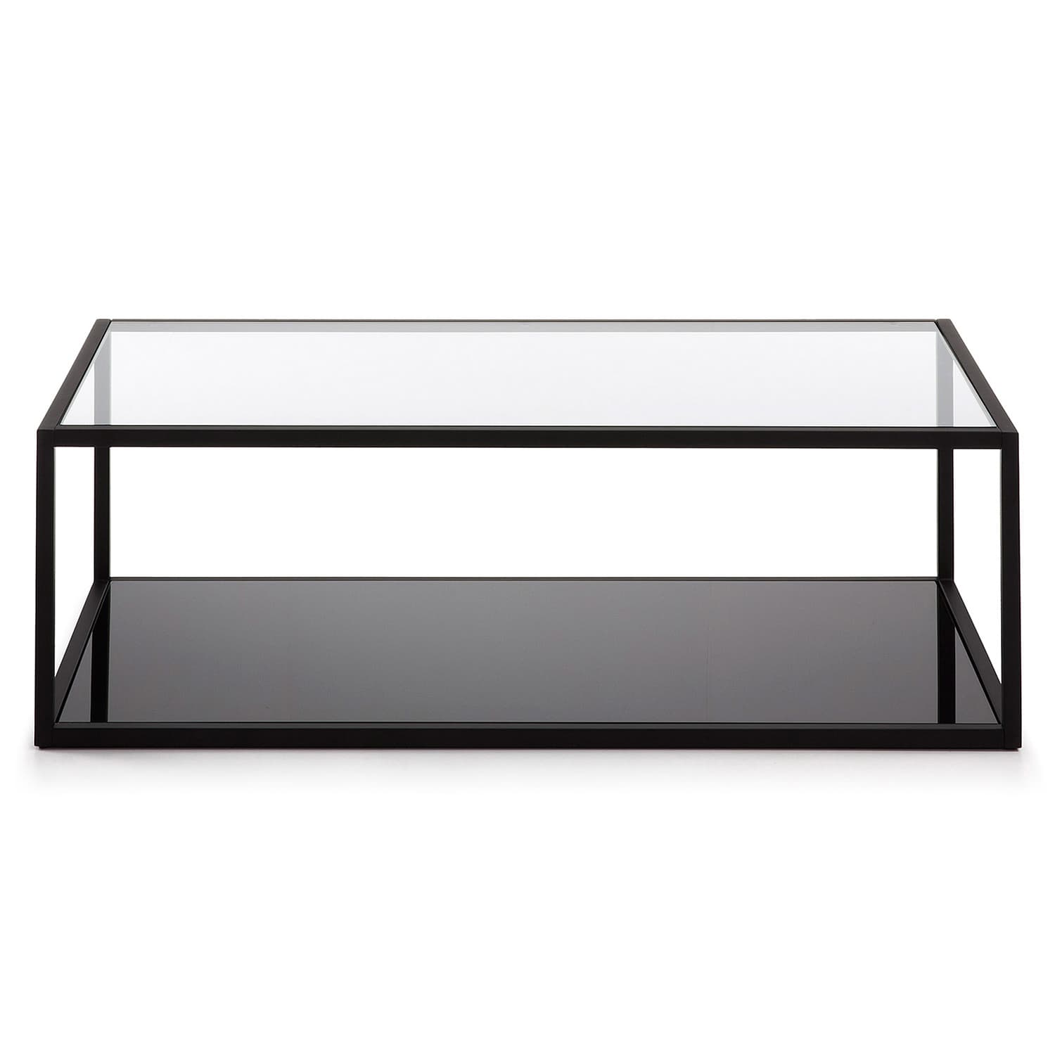 KAVE HOME Grönhill Soffbord, med Hylla - Klarglas och Svart Stål (110 x 60 cm)