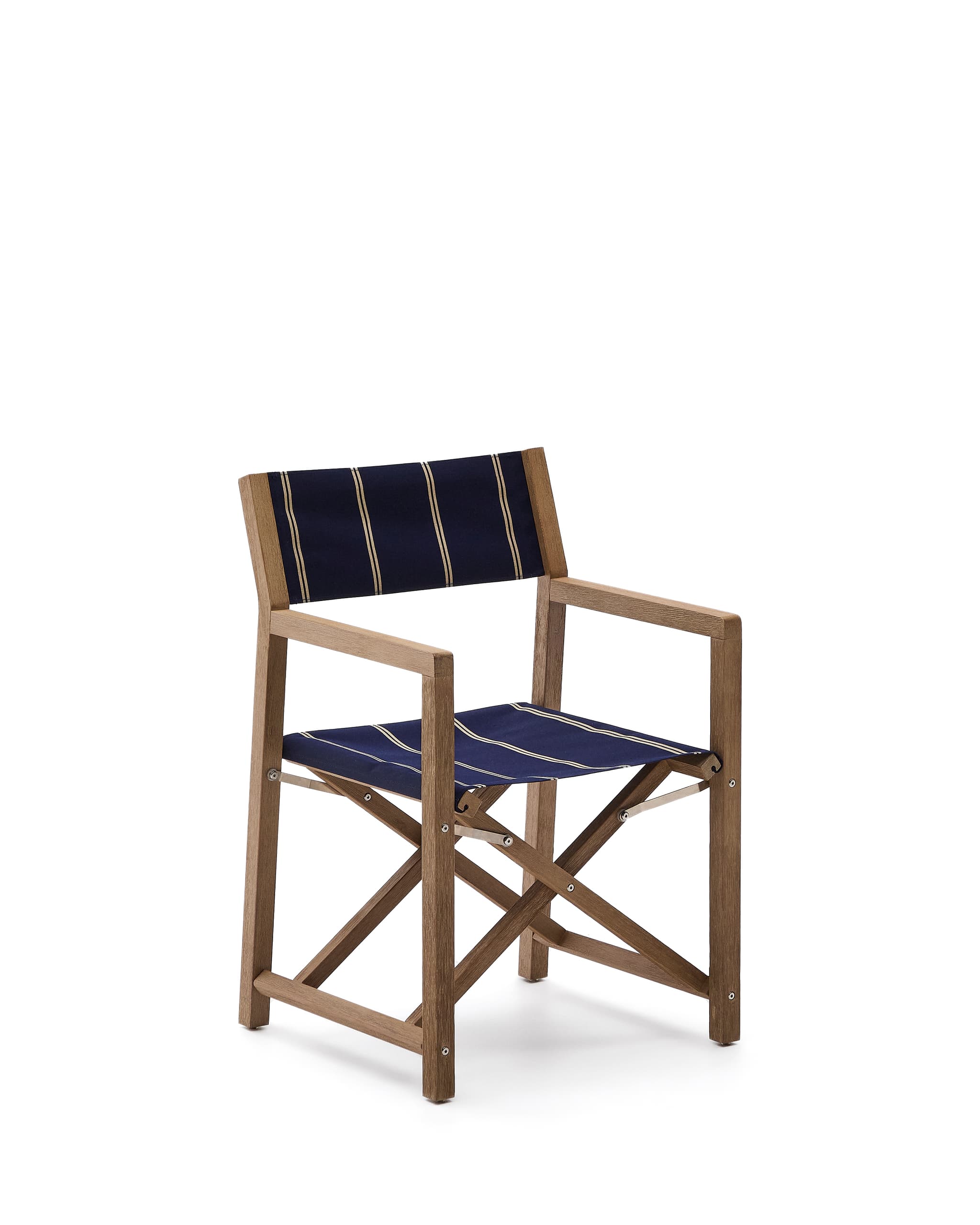 KAVE HOME Vilara blå och beige randig utomhusfällstol tillverkad av FSC 100% massivt akaciaträ