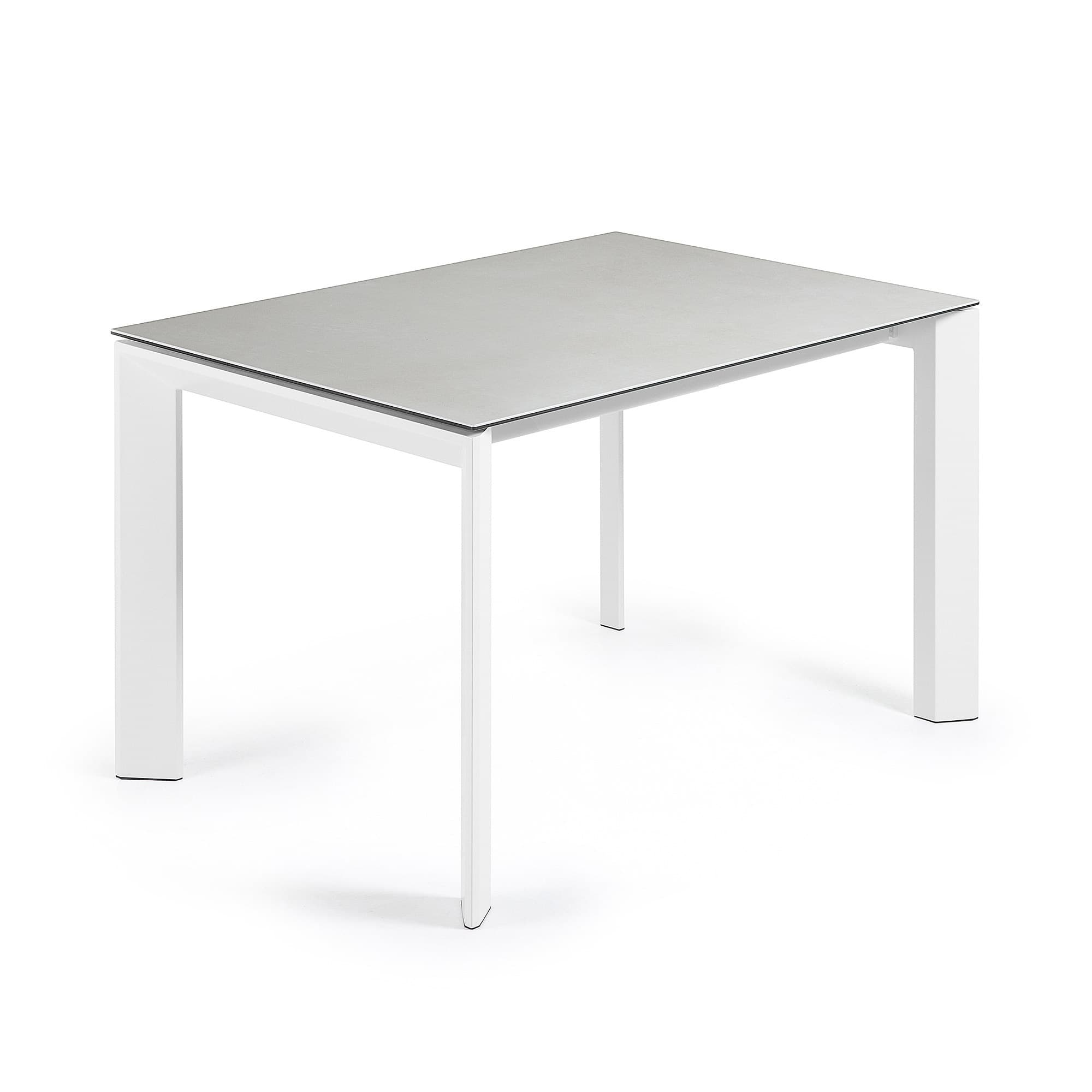 KAVE HOME Axis utdragbart keramikbord med Hydra Plomo-finish och vita stålben 120 (180) cm