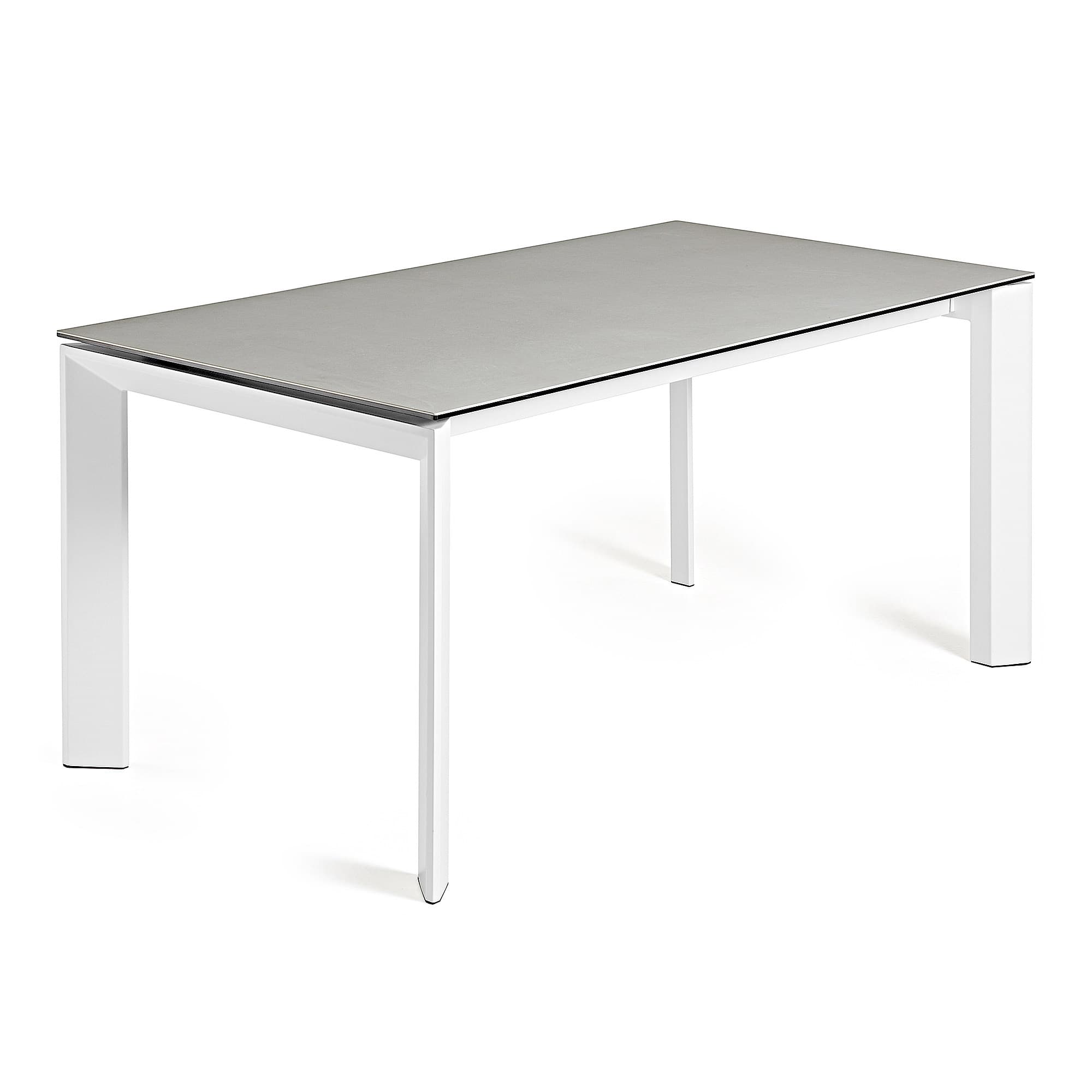 KAVE HOME Axis utdragbart porslinsbord i Hydra Lead-finish med vita stålben 140 (200) cm
