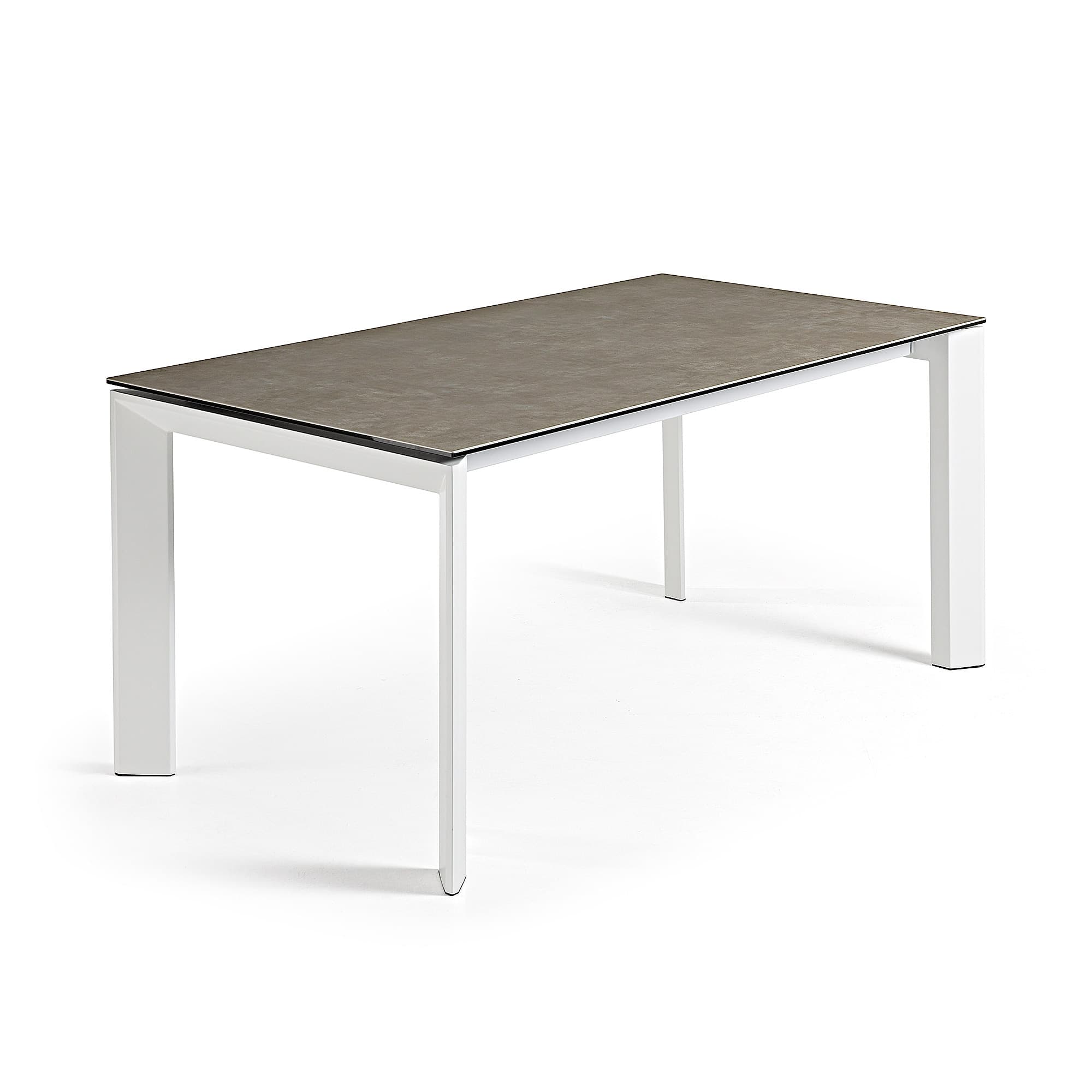 KAVE HOME Axis utdragbart porslinsbord i Volcano Ash-finish med vita stålben 140 (200) cm