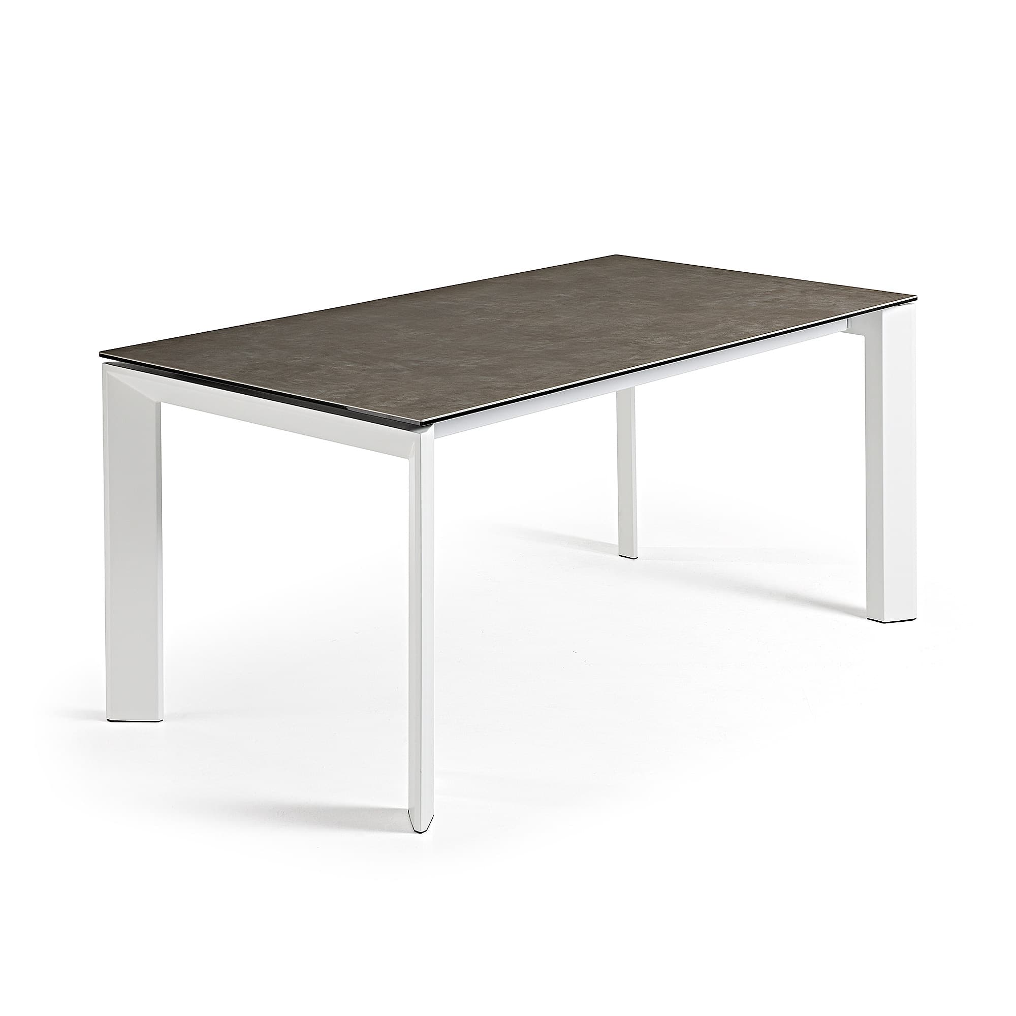 KAVE HOME Axis utdragbart keramikbord i Vulcano Ceniza-finish, vita stålben 160 (220) cm