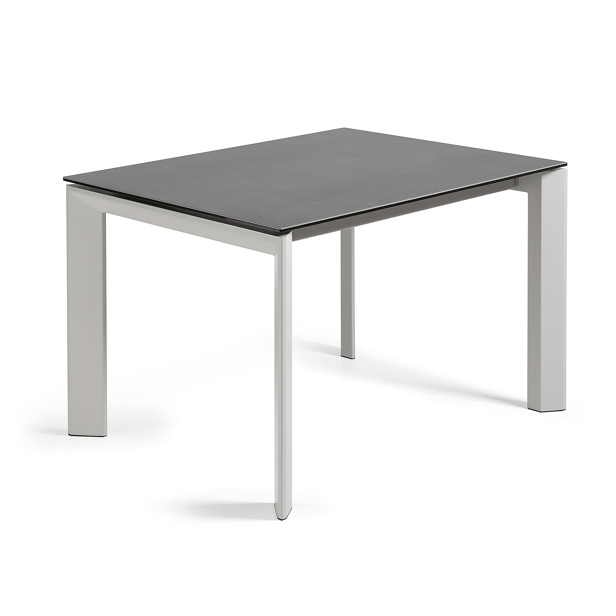 KAVE HOME Axis utdragbart porslinsbord i Volcano Rock-finish med grå stålben 120 (180) cm