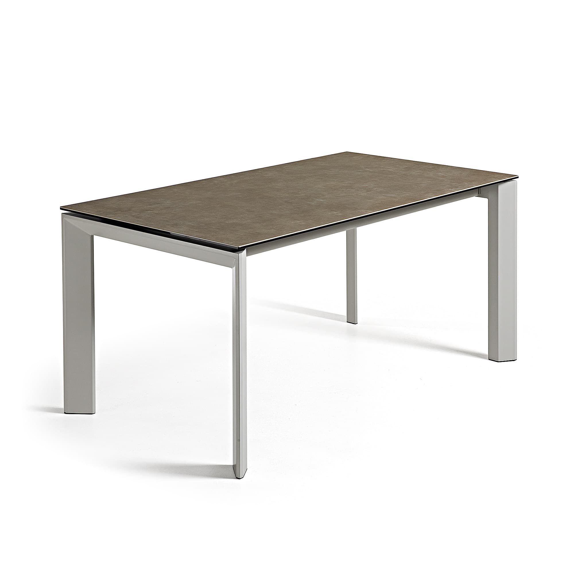 KAVE HOME Axis utdragbart keramikbord med Vulcano Ceniza-finish och grå stålben 160 (220) cm