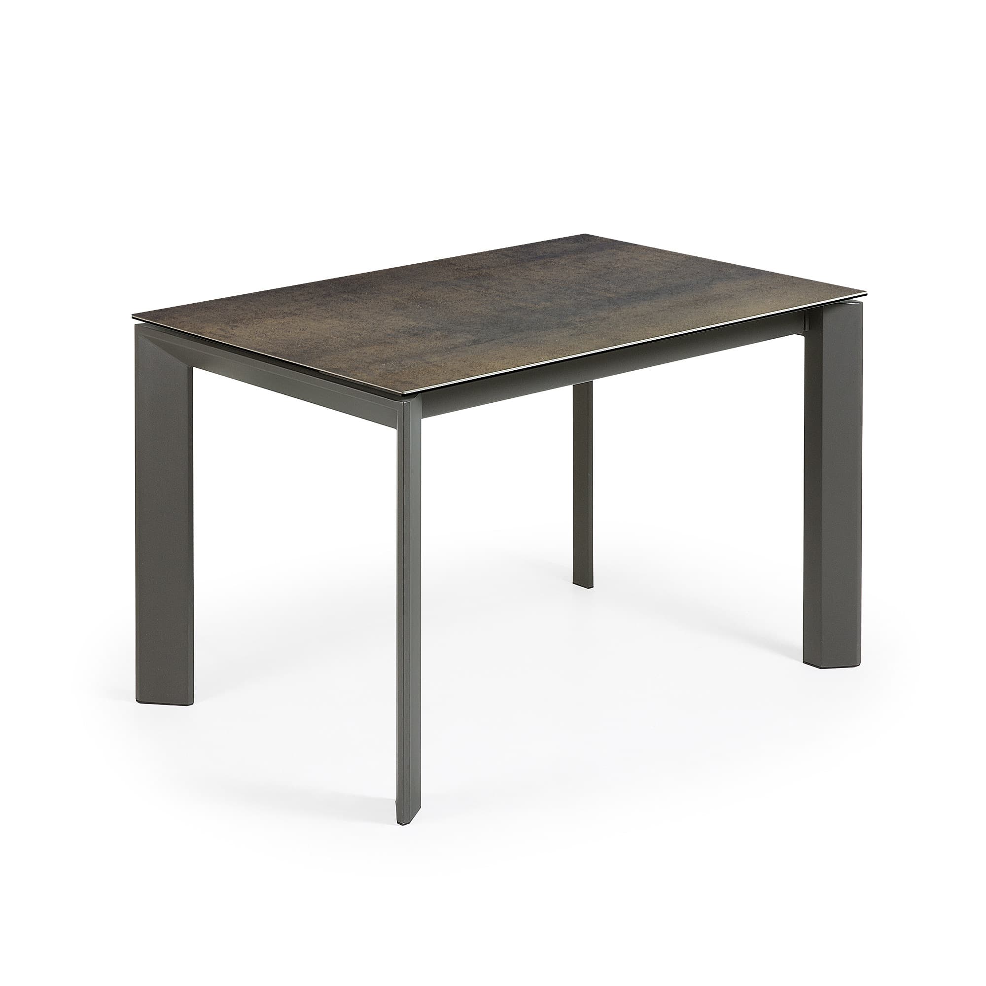 KAVE HOME Axis utdragbart porslinsbord i Iron Moss-finish med ben i antracitstål 120 (180) cm