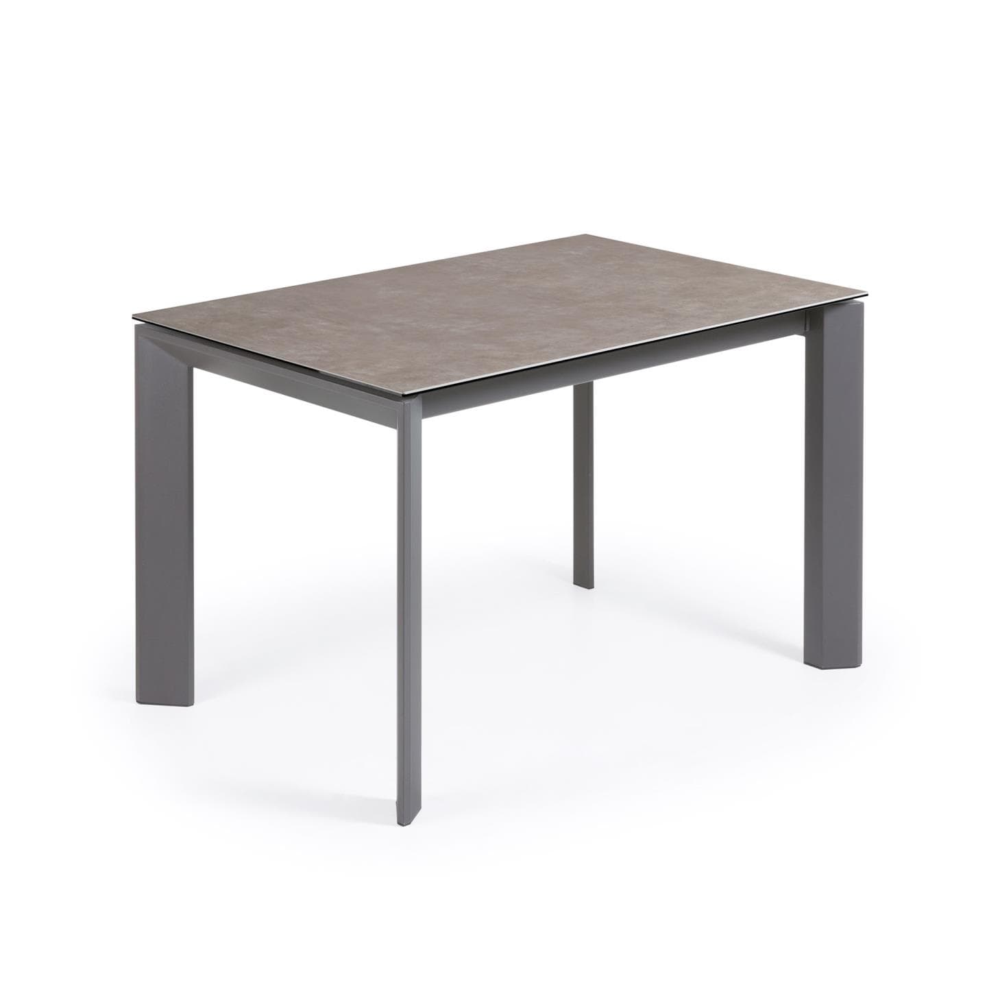 KAVE HOME Axis utdragbart keramikbord i Vulcano Ceniza-finish, ben i antracitstål 120 (180) cm