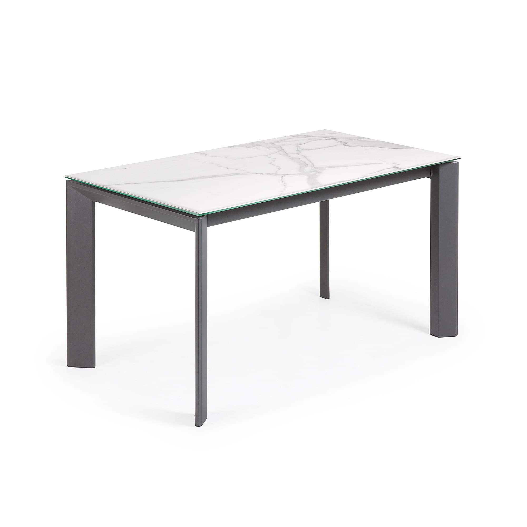 KAVE HOME Axis utdragbart porslinsbord med Kalos Blanco-finish och mörkgrå stålben, 140 (200)