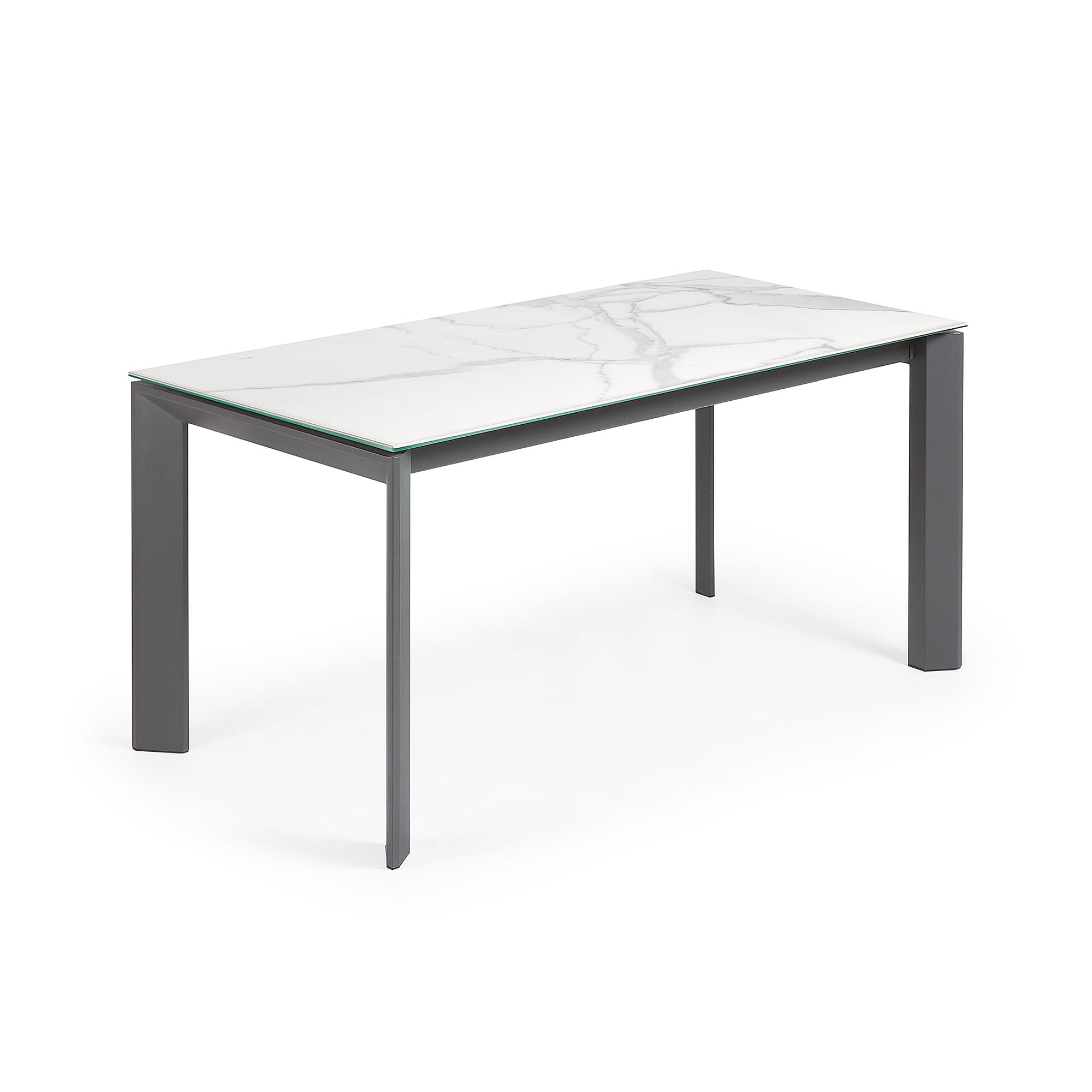 KAVE HOME Axis utdragbart porslinsbord i vit Kalos-finish med antracitfärgade ben 160 (220) cm
