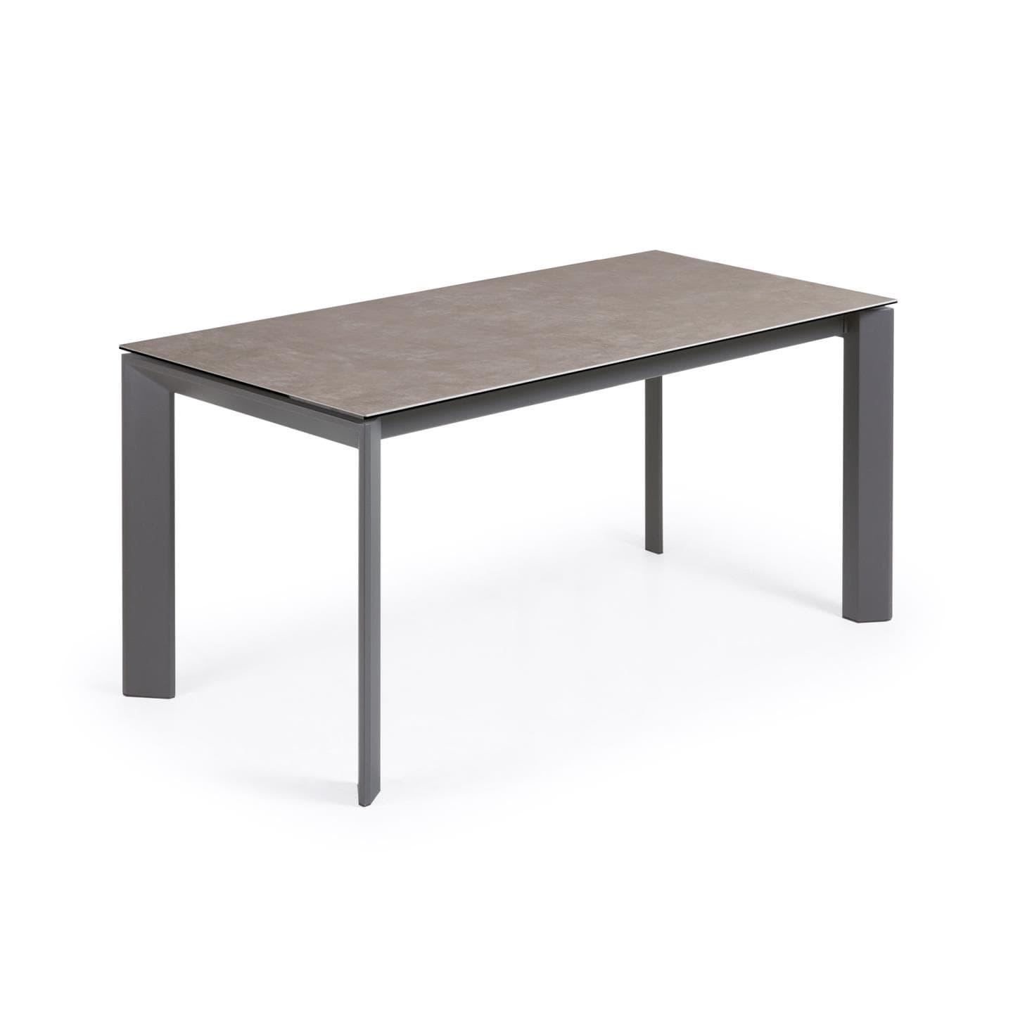 KAVE HOME Axis utdragbart keramikbord i Vulcano Ceniza-finish, ben i antracitstål 160 (220) cm