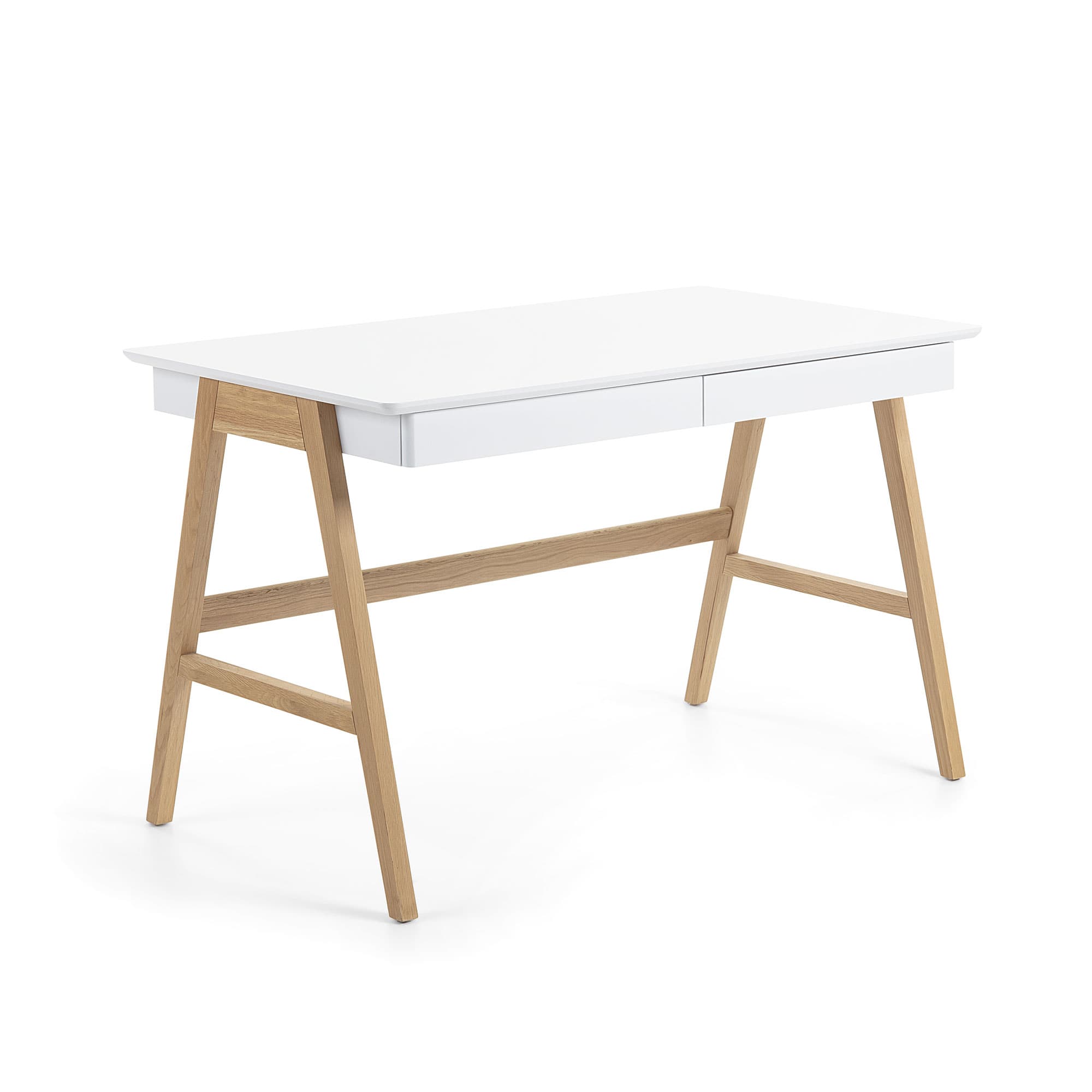KAVE HOME Ingo Skrivbord - Vit / Naturlig MDF / Ek, med 2 Lådor