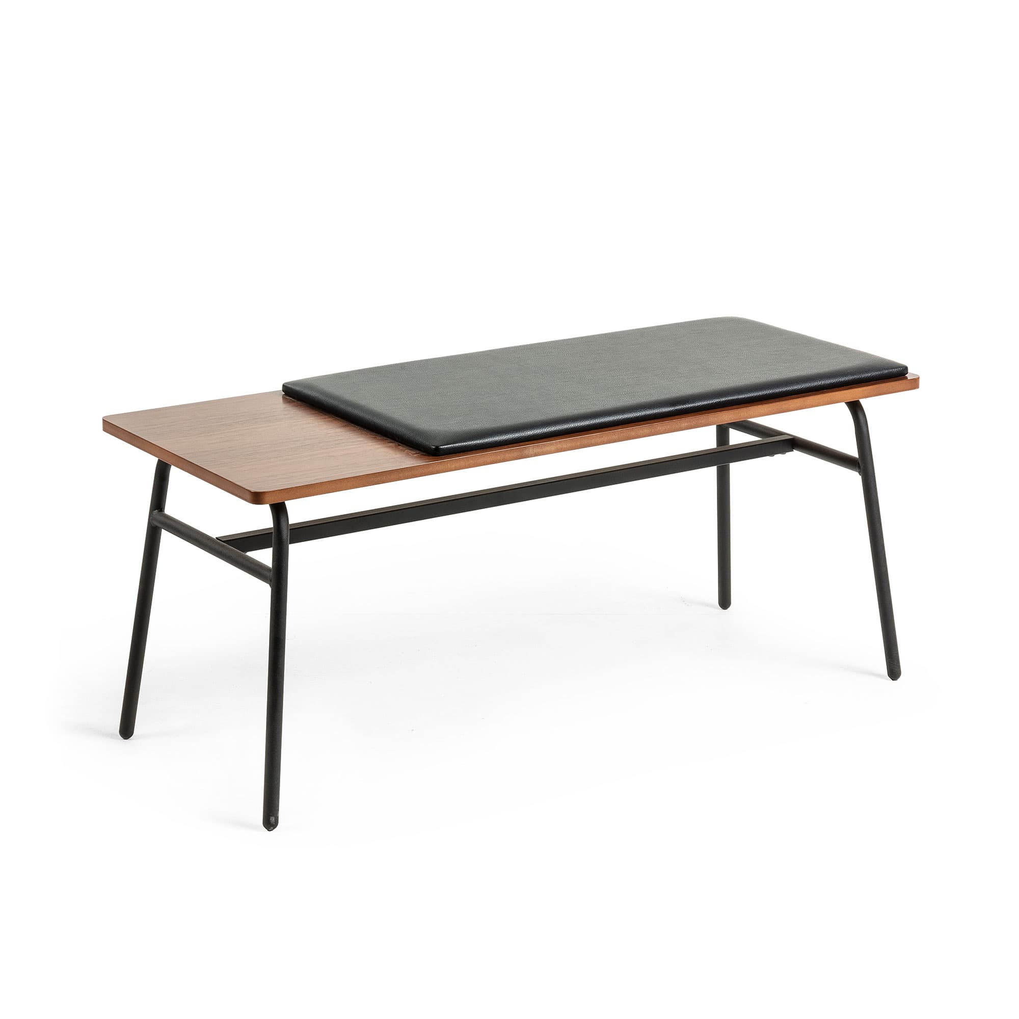 KAVE HOME Arabella bänk - brun / svart valnötsfaner / syntetiskt läder och metall, rektangulär (100x40)