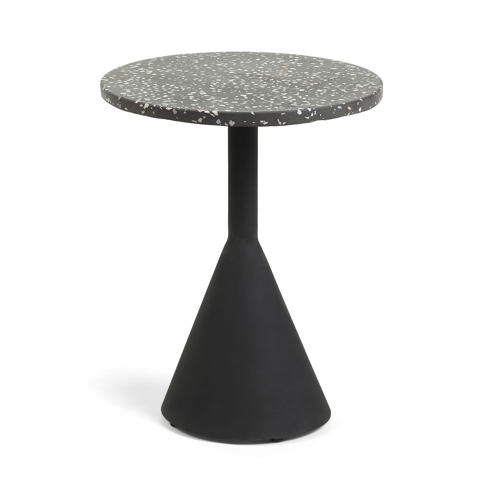 KAVE HOME Melano runt sidobord - svart terrazzo / metall (ø40)