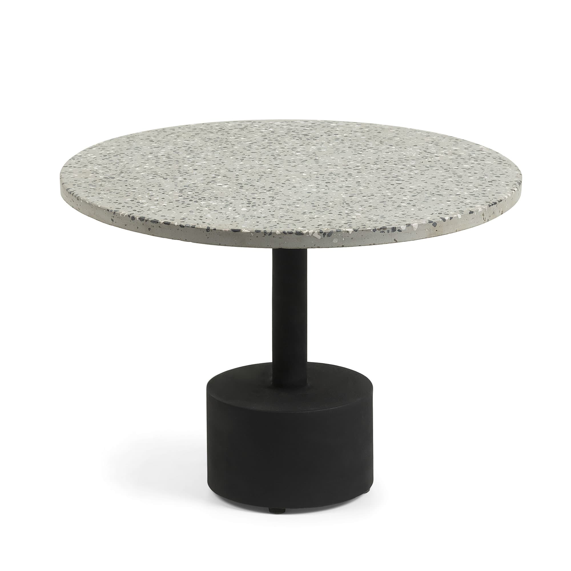 KAVE HOME Melano runt sidobord - grå terrazzo och metall (ø55)