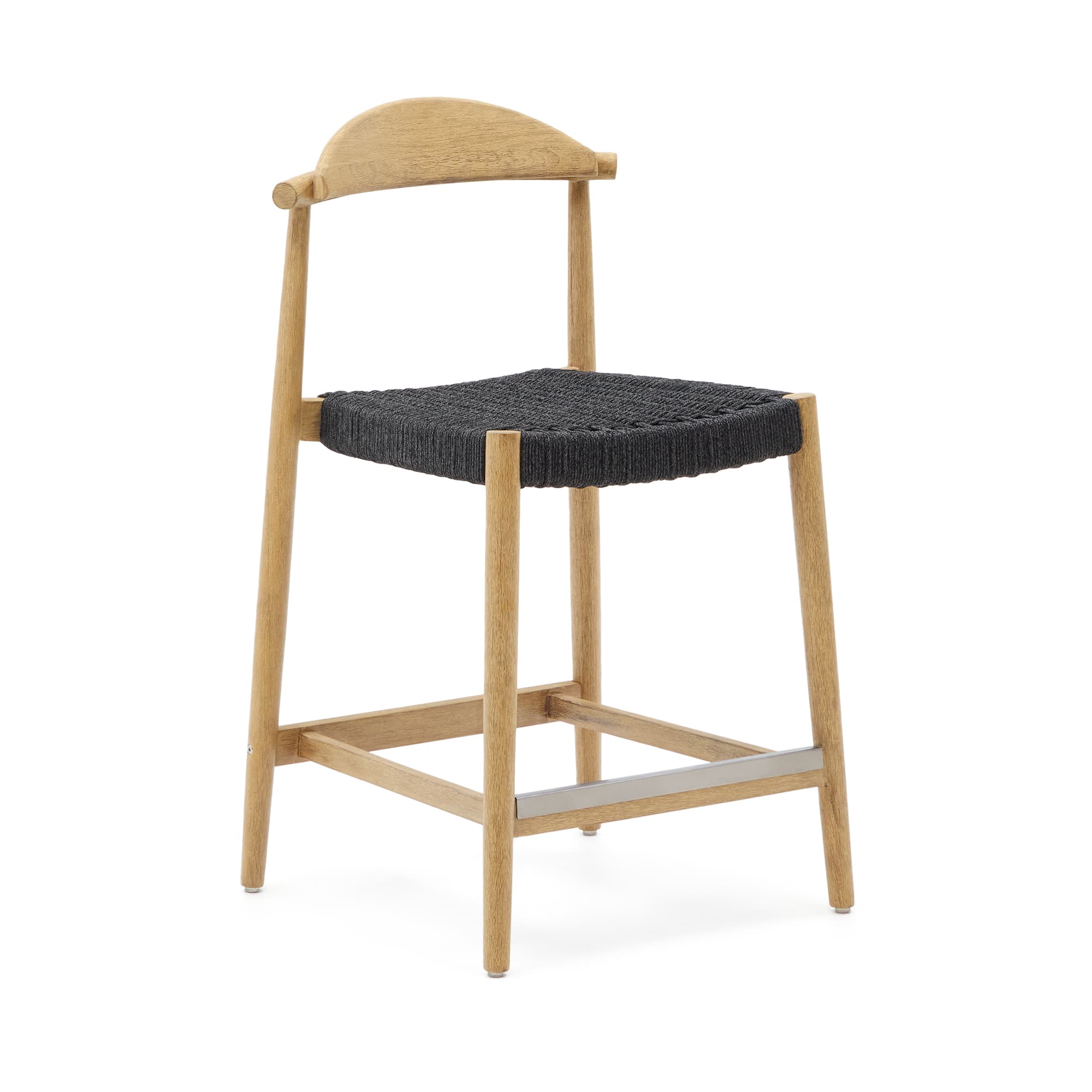 KAVE HOME Nina Pall av massivt akaciaträ med naturlig finish och svart rep, höjd 62 cm