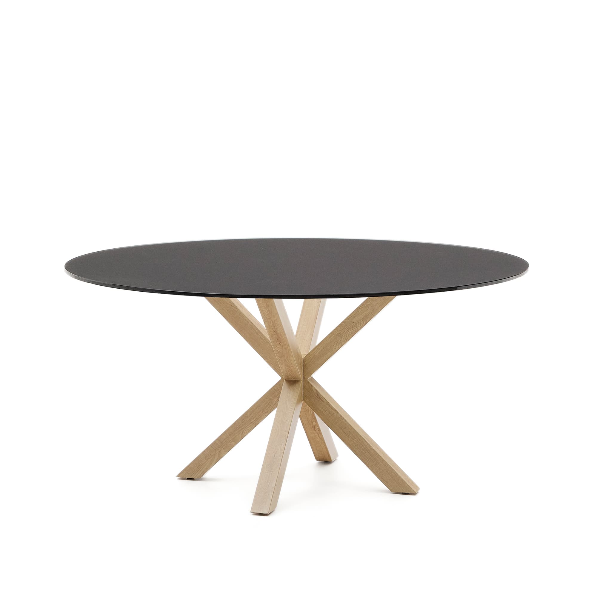 KAVE HOME Argo runt bord i frostat svart glas och stålben med träimitation, Ø150 cm