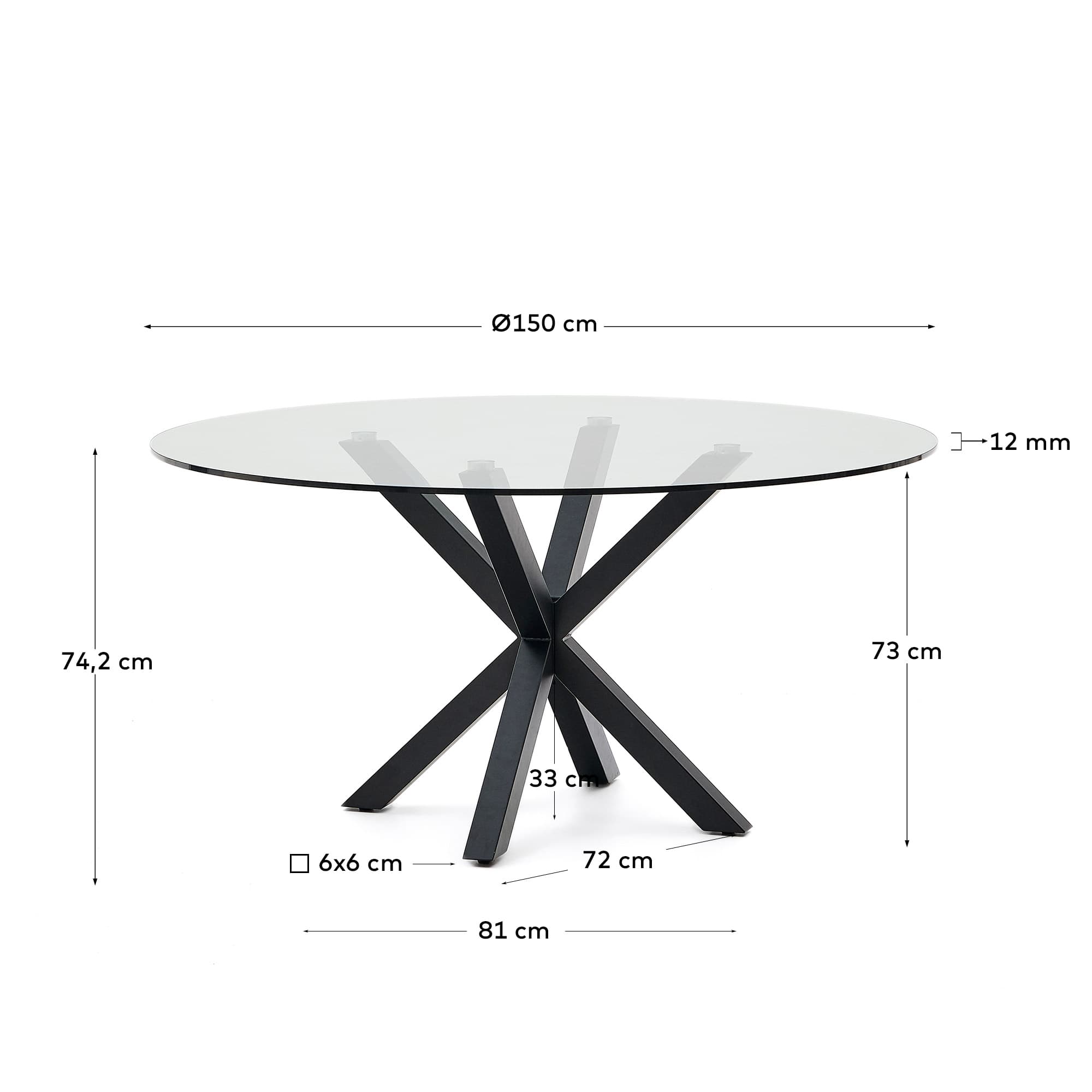 KAVE HOME Argo runt glasbord och stålben i träimitation Ø150 cm