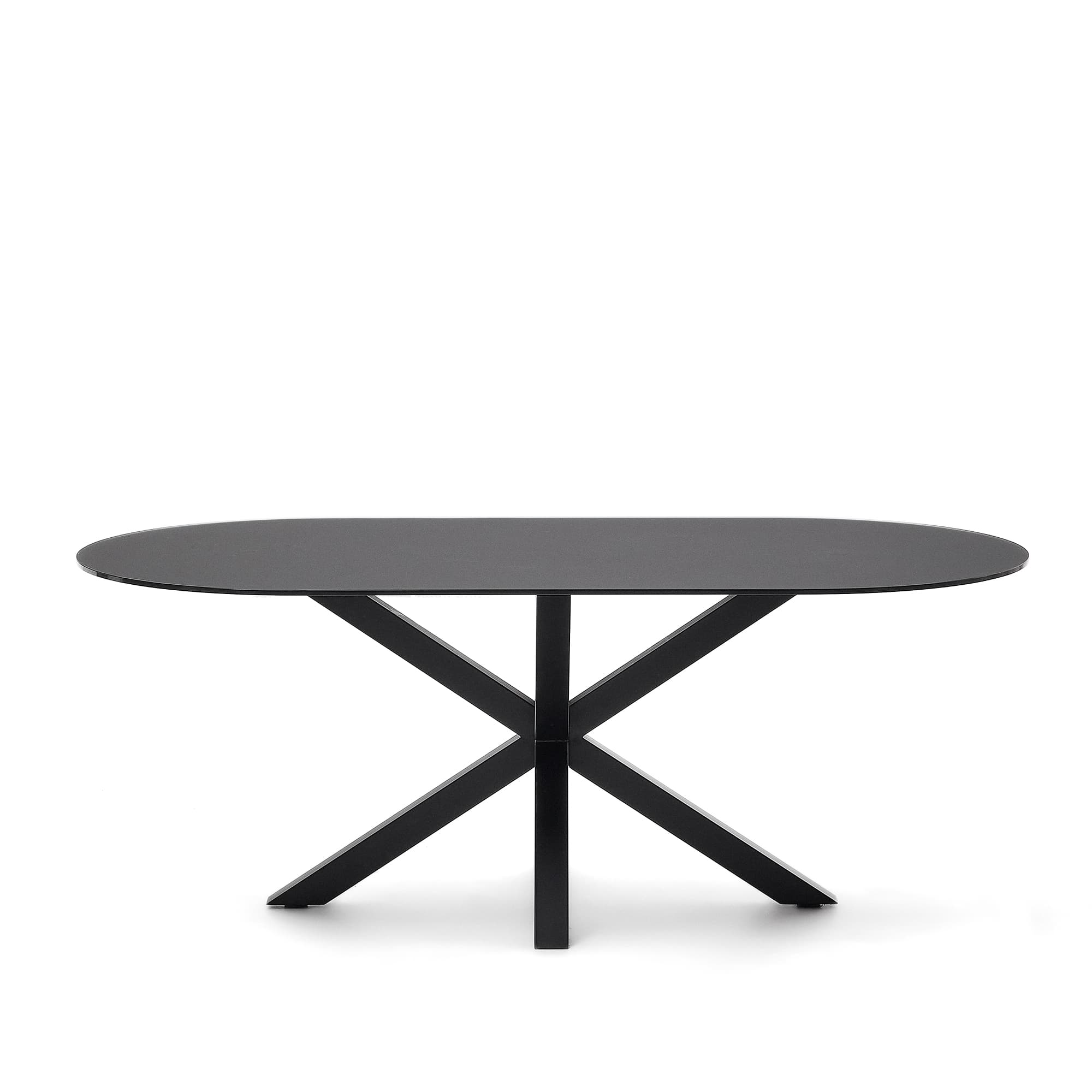 KAVE HOME Argo bord med svart glas och svarta stålben Ø200 x 100 cm