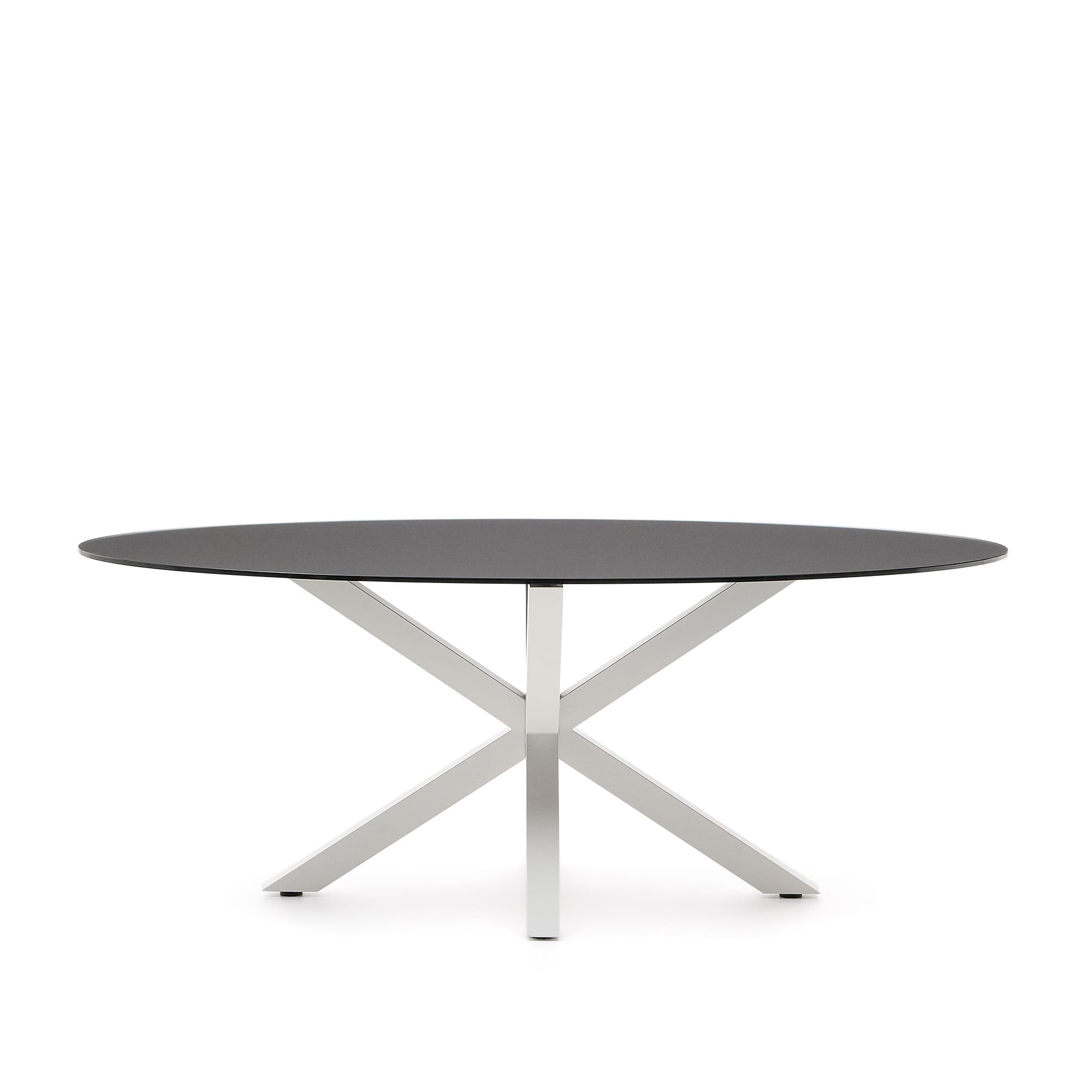 KAVE HOME Argo ovalt bord i mattsvart glas och stålben med vit finish Ø200 x 100 cm