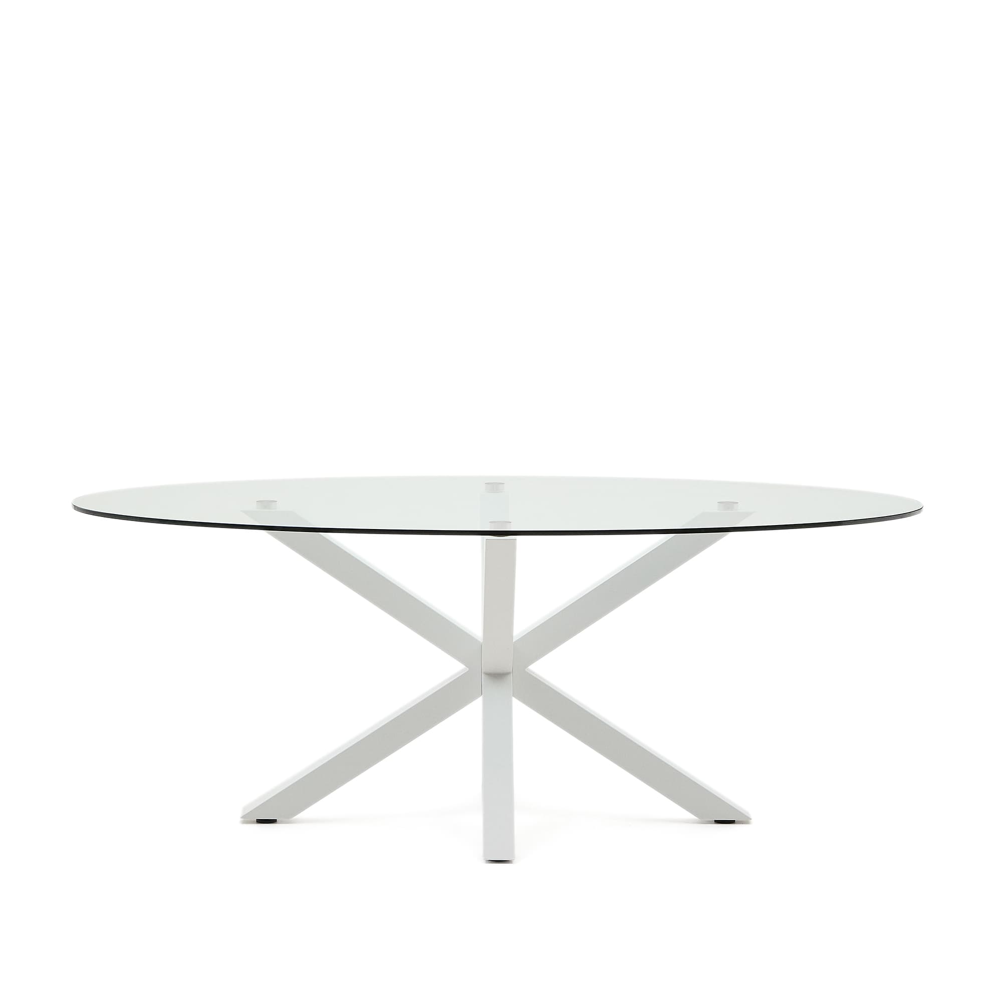KAVE HOME Argo ovalt bord i glas och stålben med vit finish Ø200 x 100 cm