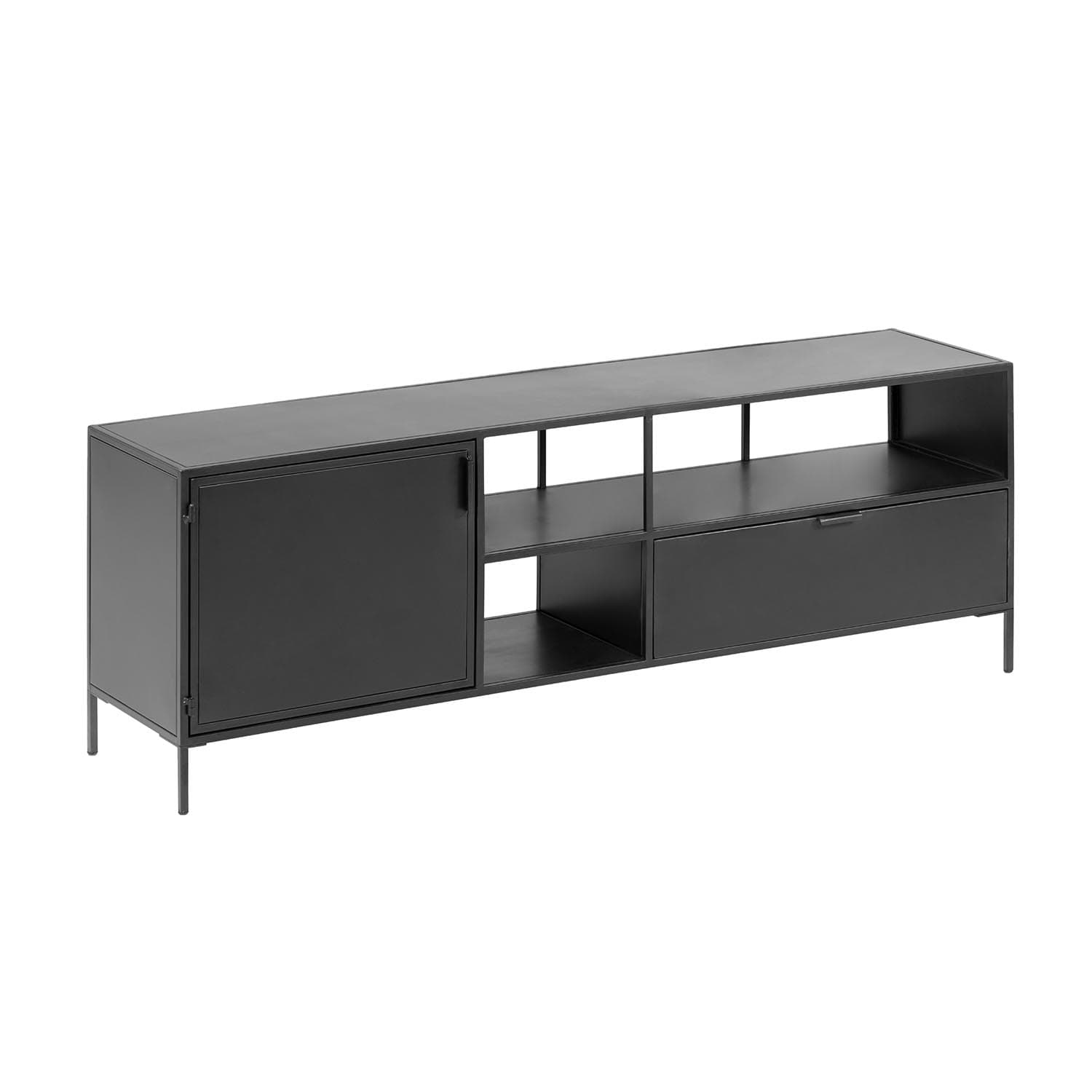 KAVE HOME Shantay TV-bord, w. 1 dörr och 1 låda - svart stål (150xx 50)