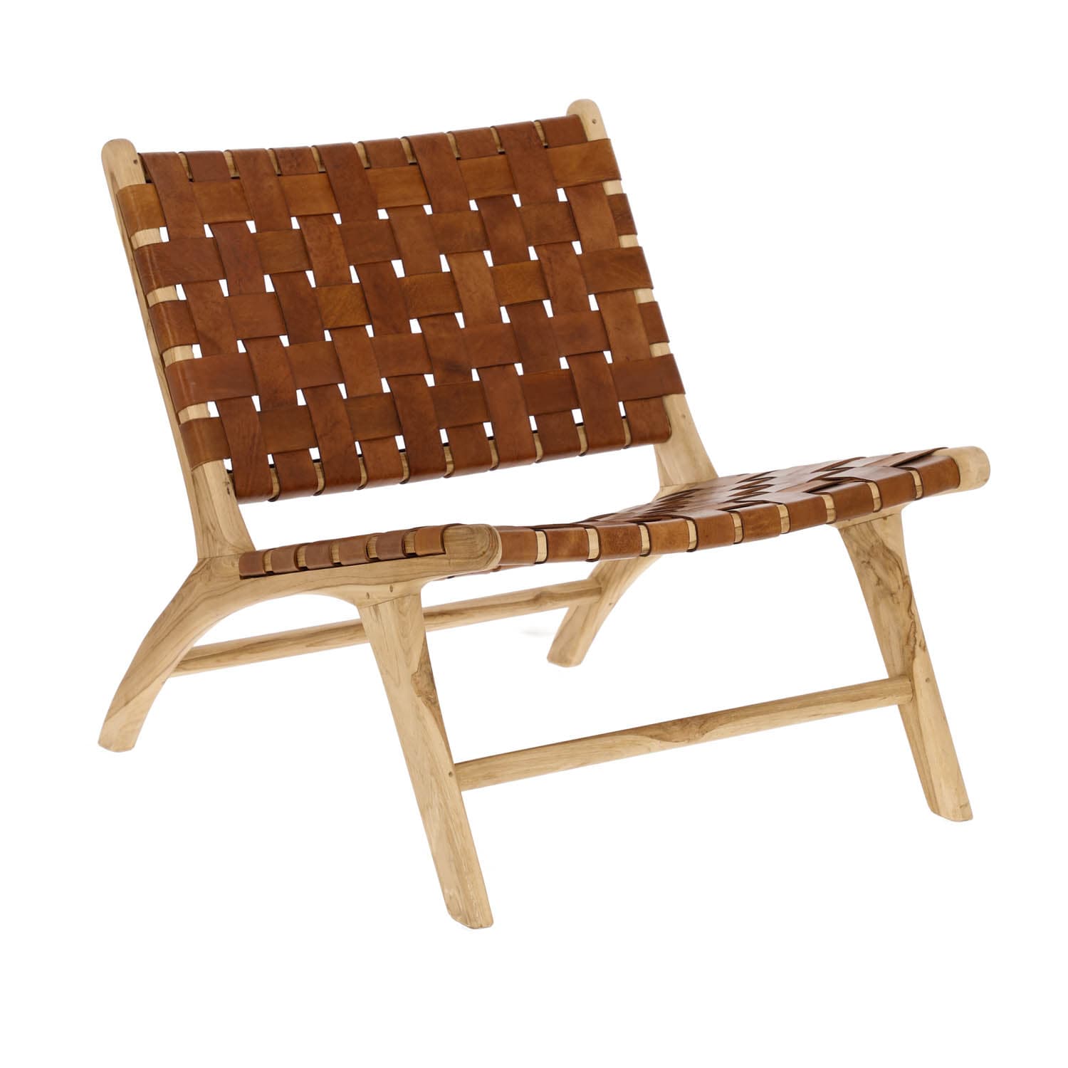 KAVE HOME Calixta Fåtölj, U. Armrest - Brun Hand-Braided Läder och Naturlig Teak