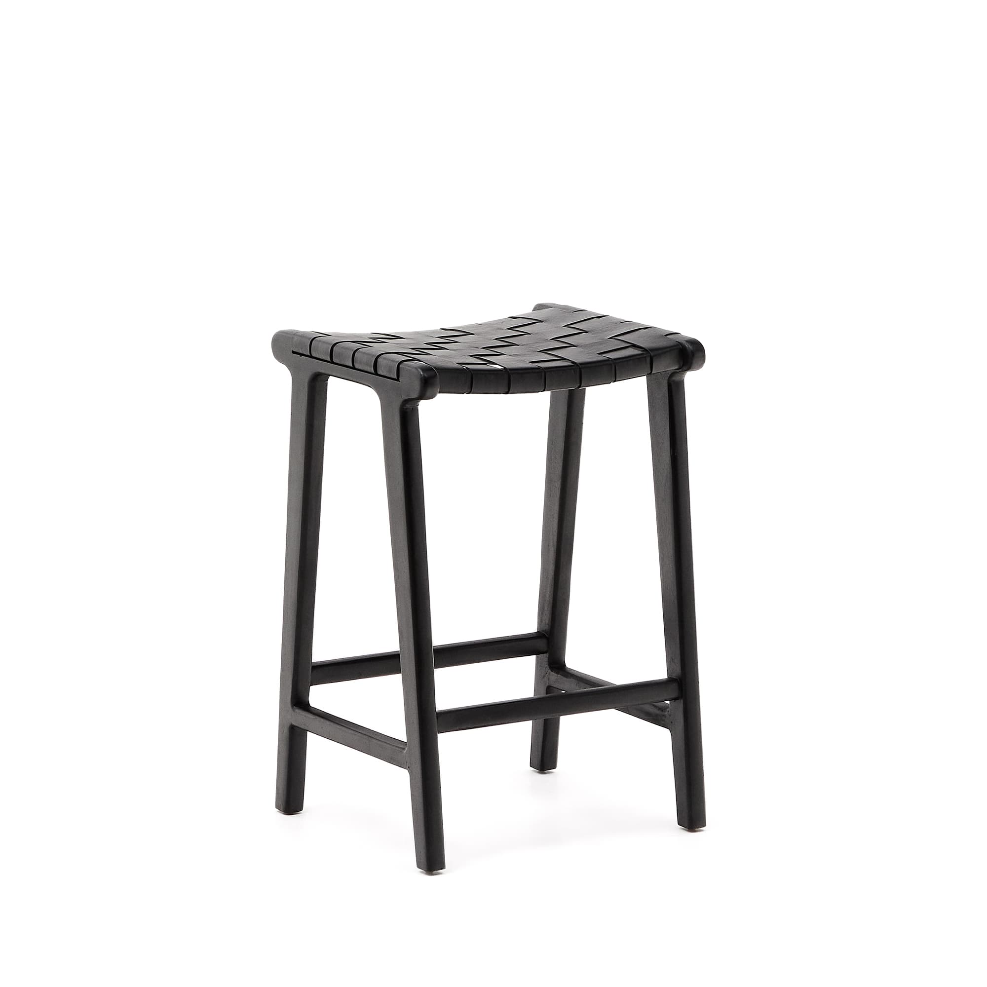 KAVE HOME Calixta pall i läder och massivt mahognyträ med svart finish, 67 cm höjd