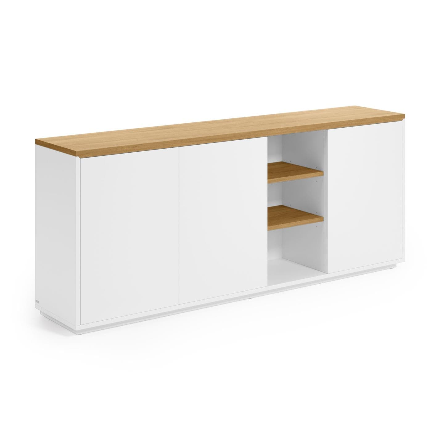 KAVE HOME Abilen skänk, m. 3 dörrar och 4 hyllor - vit MDF och naturlig ekfanér