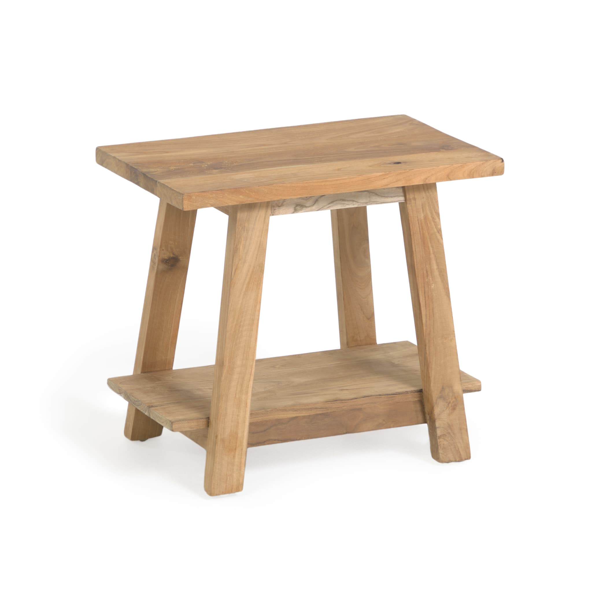 KAVE HOME Safara fotpall, med hylla naturlig återvunnen teak (50x32)