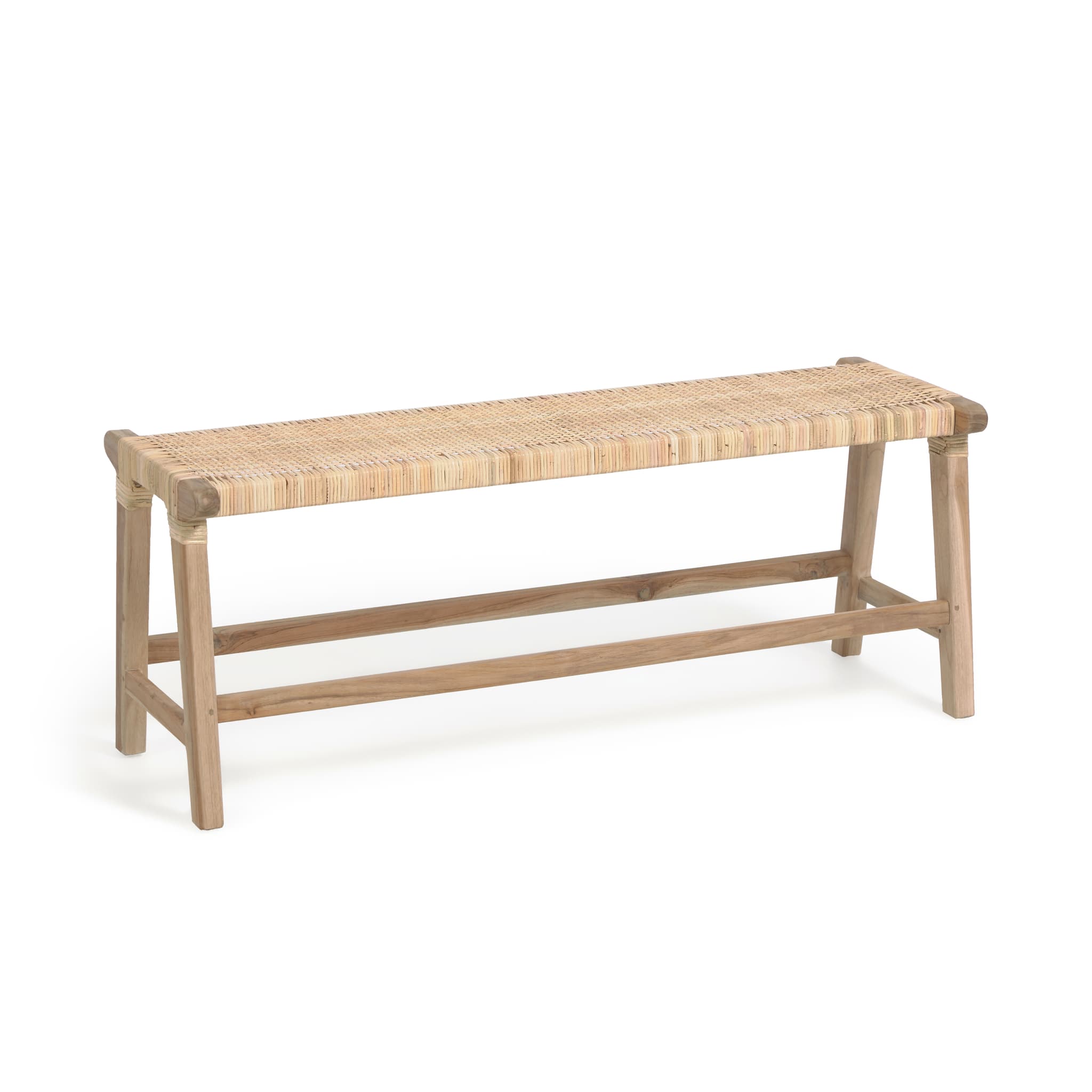 KAVE HOME Beida bänk, rektangulär - naturlig rotting och teak (120x40)
