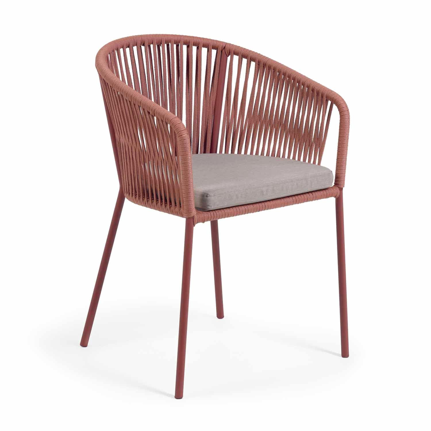 KAVE HOME Yanet Trädgårdsstol, med Armstöd och Tygdyna - Terracotta Rep och Stål