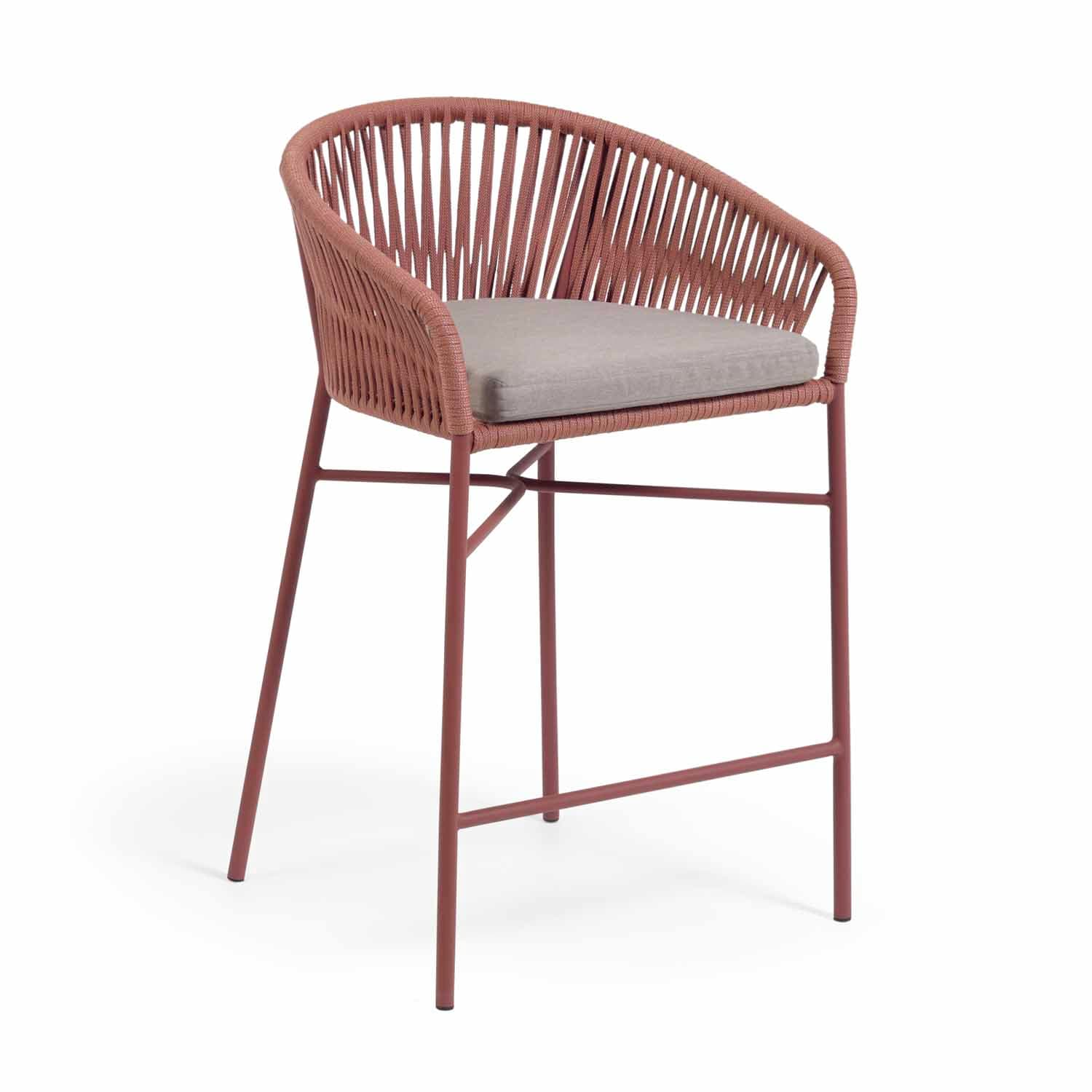 KAVE HOME Yanet Trädgårdsstol, med Armstöd och Tygdyna - Terracotta Rep och Stål (H: 65 cm)