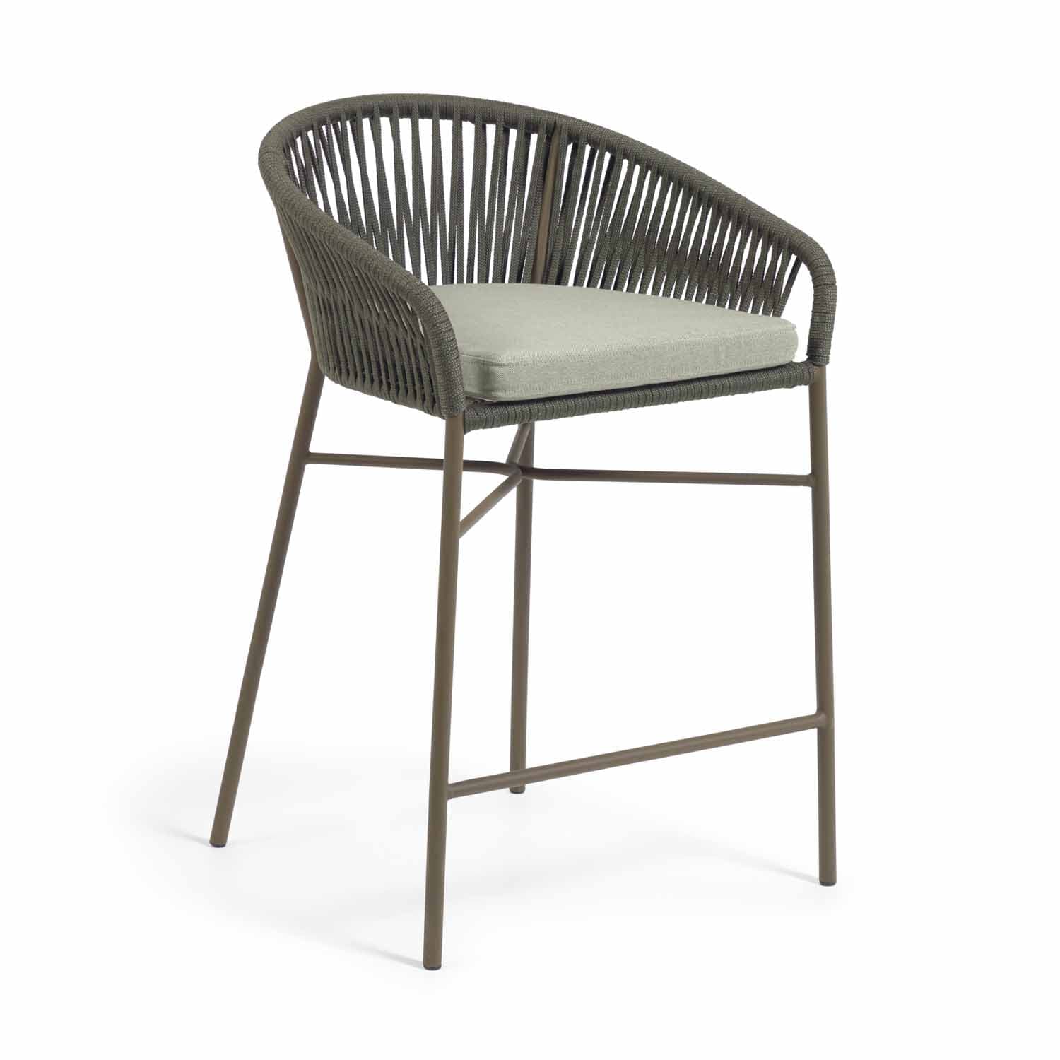 KAVE HOME Yanet Barstol, med Ryggstöd - Grönt Rep och Stål (H 85 cm)