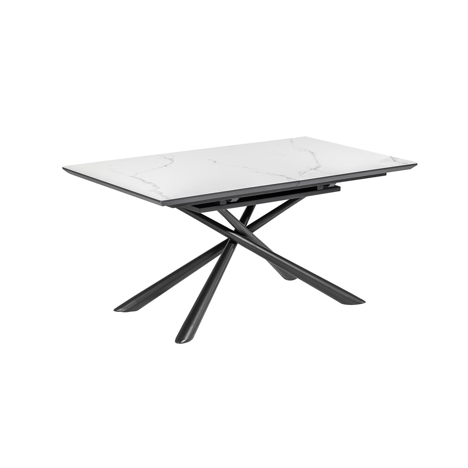 KAVE HOME Theone Matbord, med Fjärilsbordsskiva - Vitt Porslin / Glas och Grått Stål (160 (210 cm) x 90 cm)