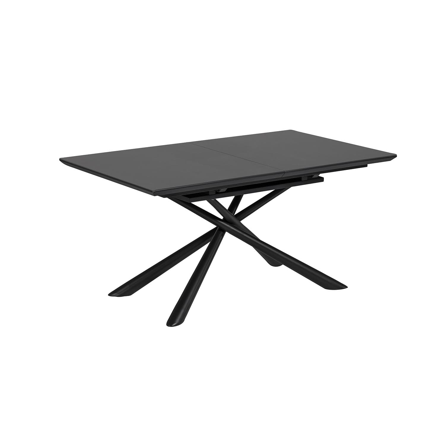 KAVE HOME Theone Matbord, med Fjärilsbordsskiva - Klarglas och Svart Stål (160 (210 cm) x 90 cm)