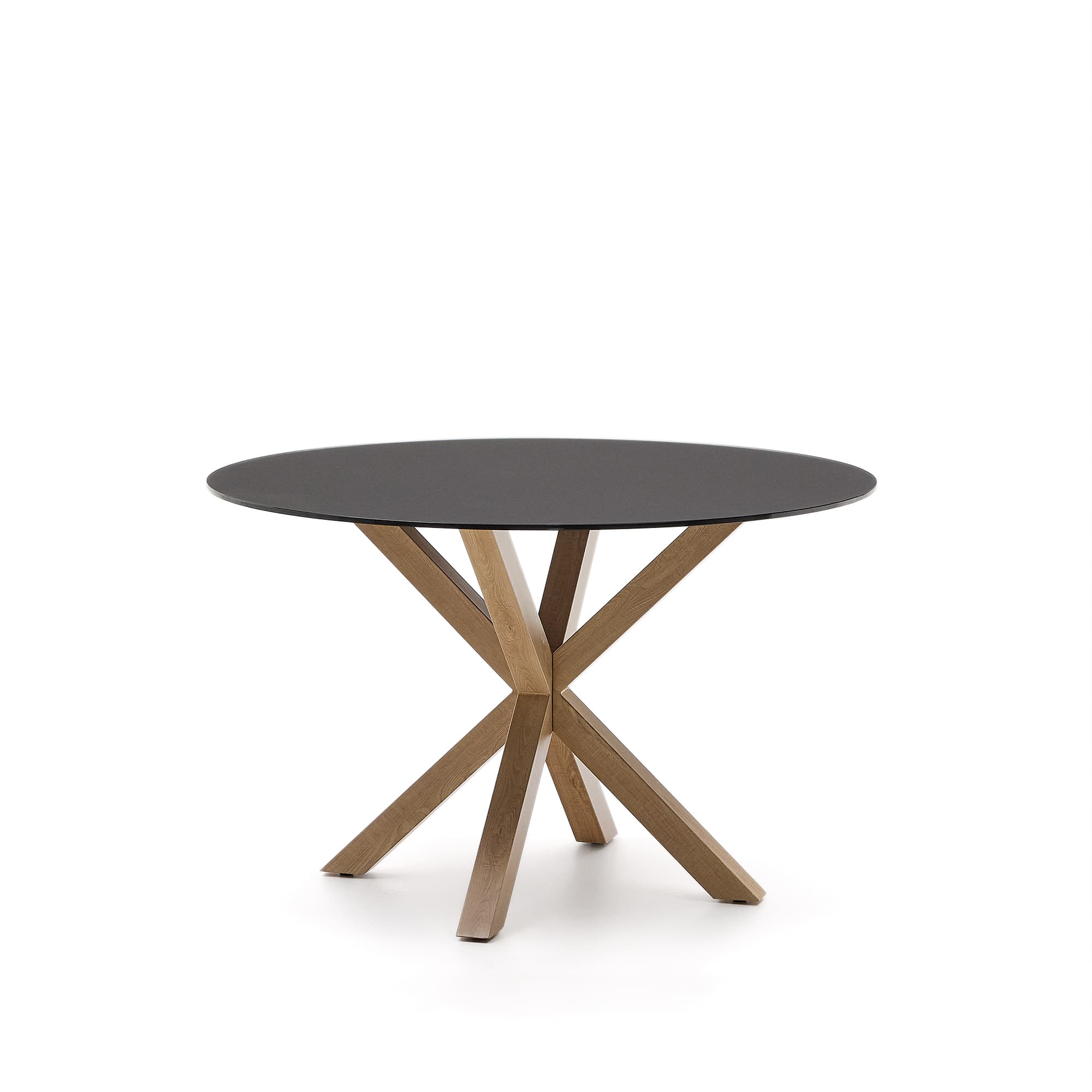 KAVE HOME Argo runt bord i frostat svart glas och stålben med träimitation, Ø120 cm
