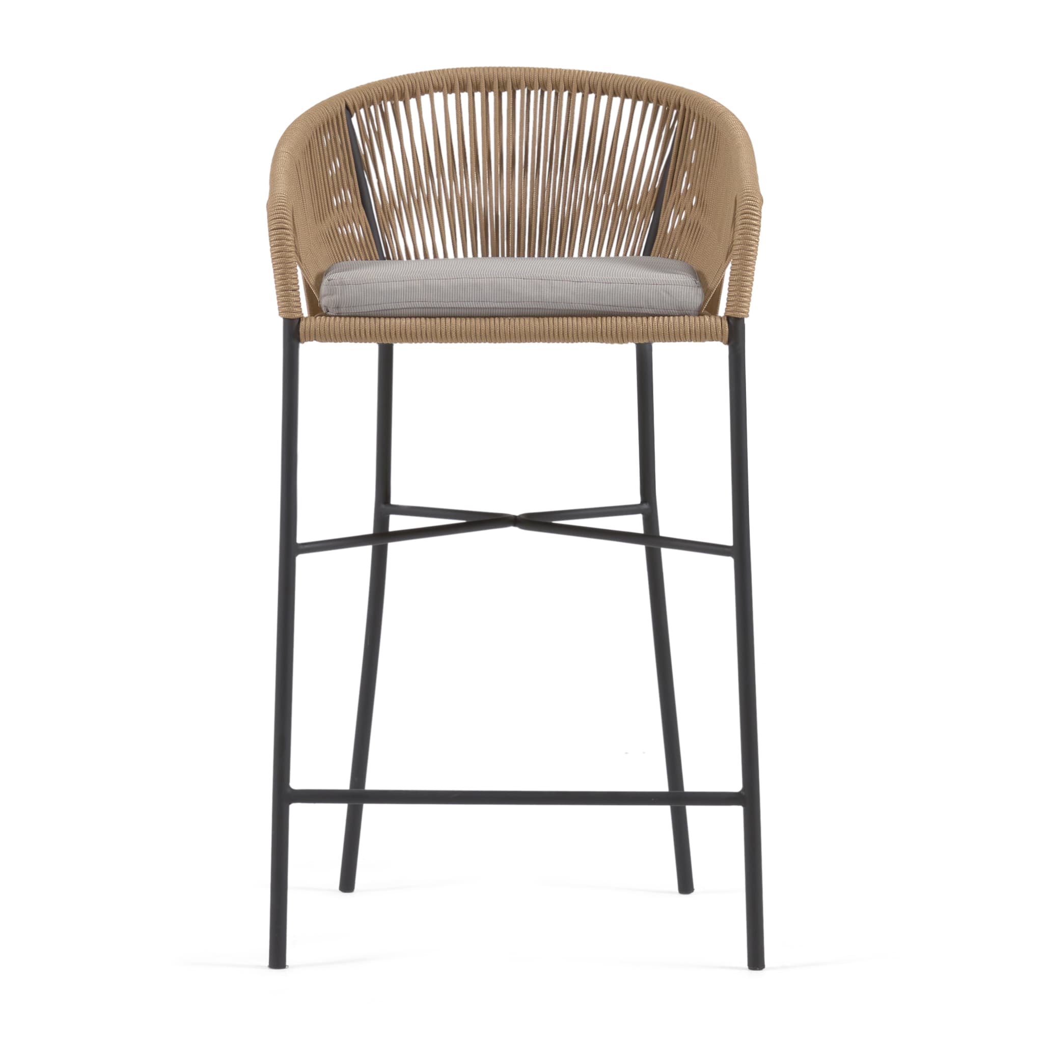 KAVE HOME Yanet barstol, med dyna, armstöd och fotstöd - beige sladd och stål