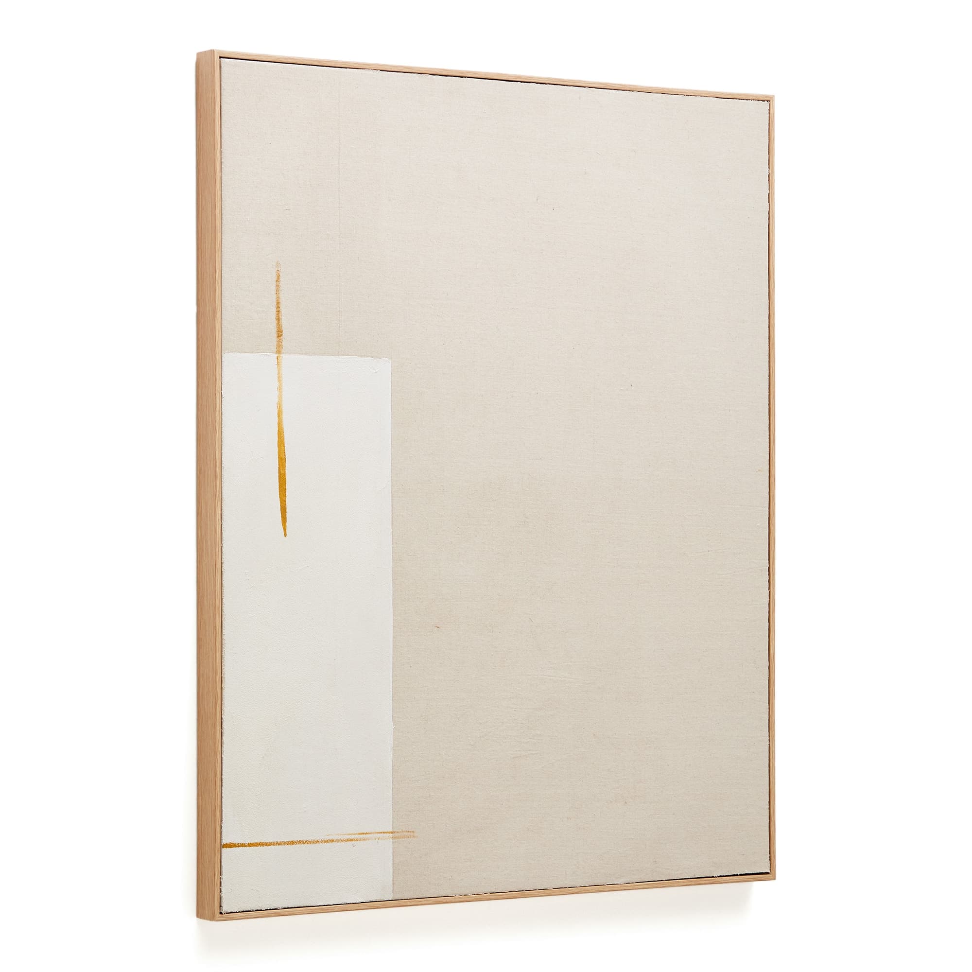 KAVE HOME Salin abstrakt målning med en vertikal beige linne rand, rektangulär - beige canvas (80x100)