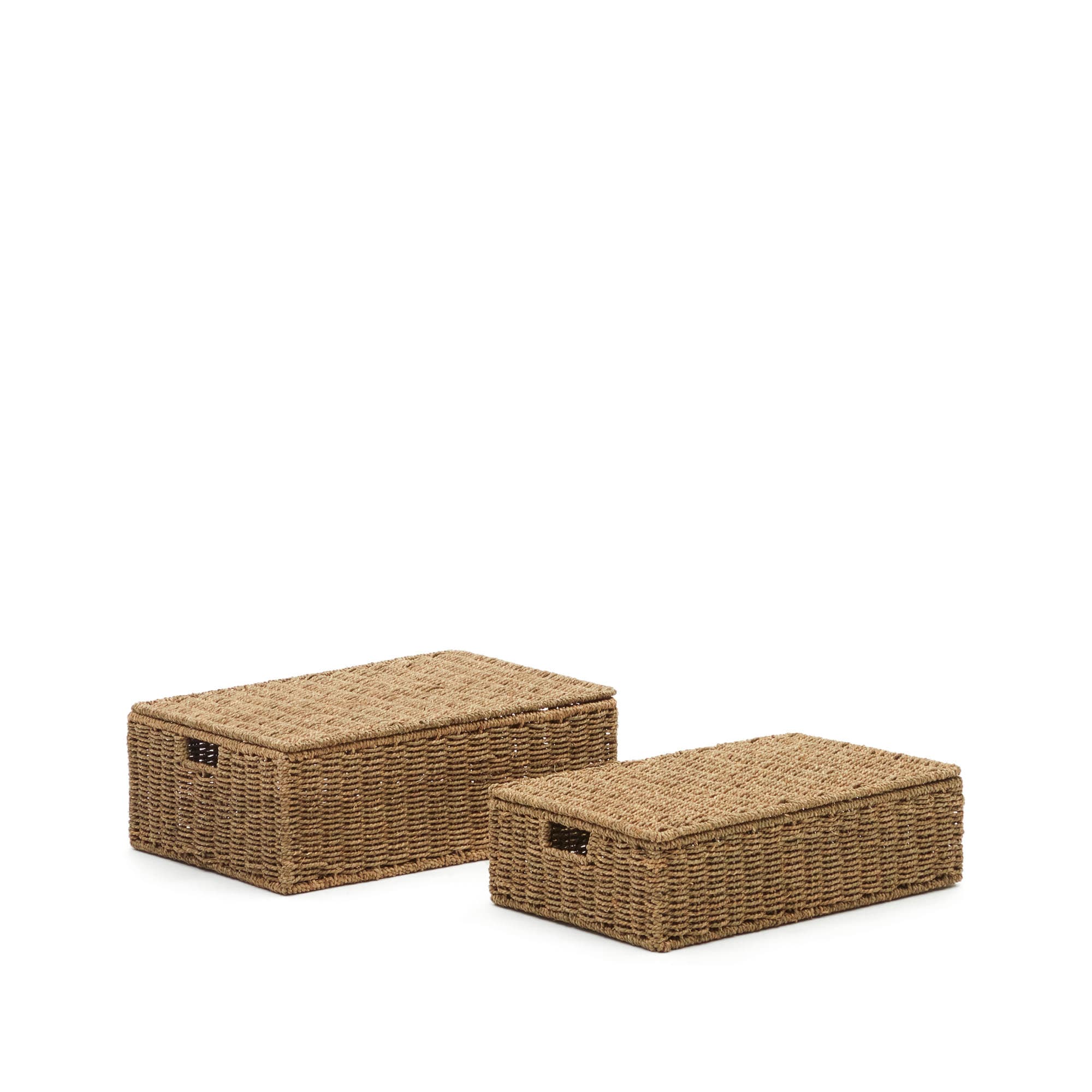 KAVE HOME Tossa set med 2 korgar i naturfiber med lock, 55 x 36 cm / 60 x 40 cm
