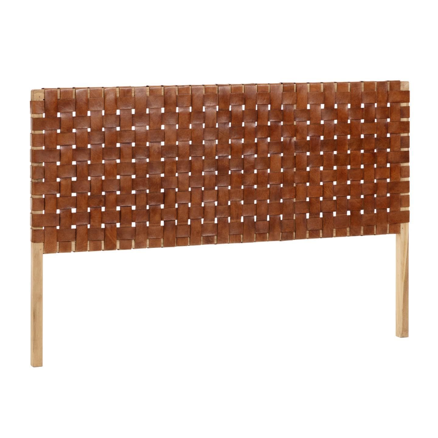 KAVE HOME Calixta sänggavel - brunt läder och naturligt teak (för 150 cm sängar)