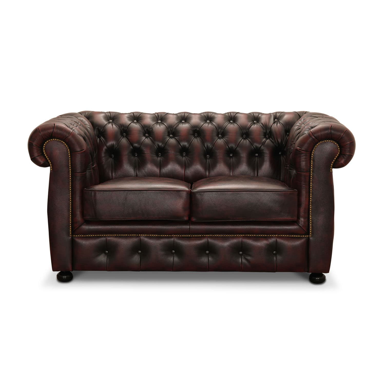 HAGA Liverpool 2-sits Chesterfield Soffa - Oxblodsläder och Trä