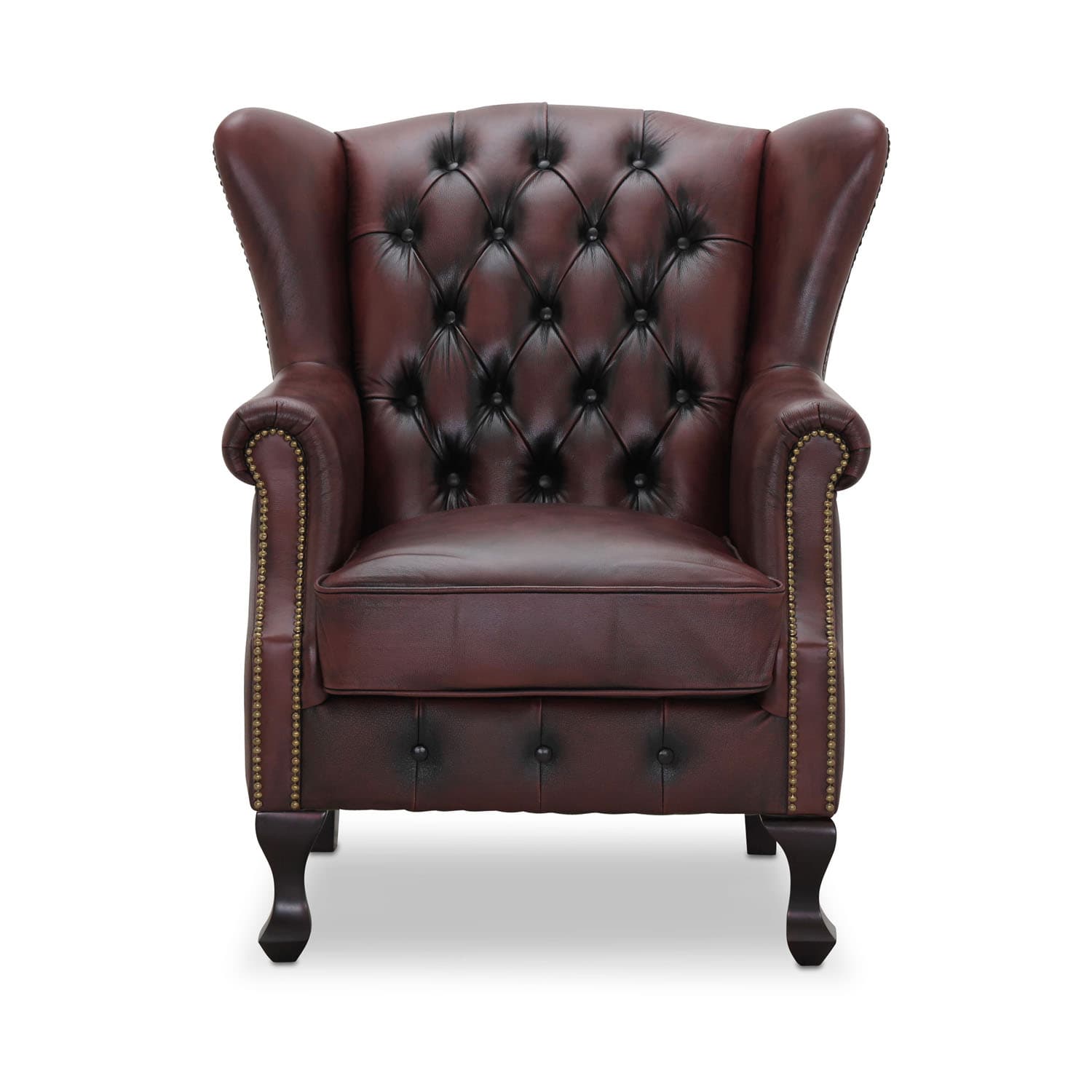 HAGA Aberdeen Chesterfield Fåtölj - Oxblodsläder och Trä