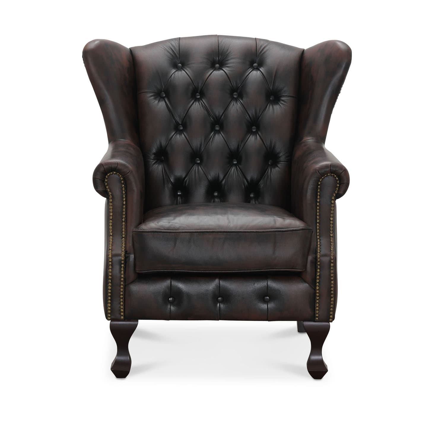 HAGA Aberdeen Chesterfield Fåtölj - Brunt Läder och Trä