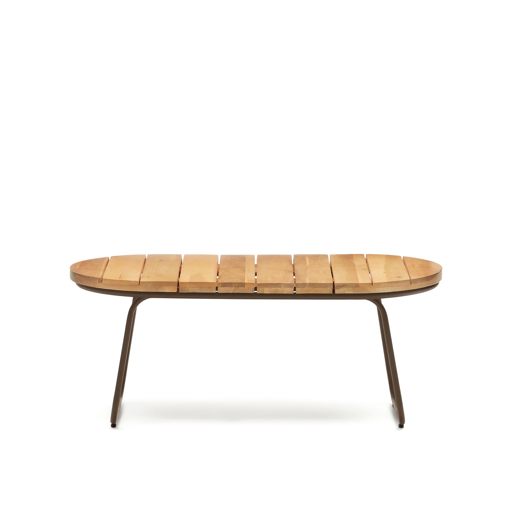 KAVE HOME Salguer trädgårdsbord, ovalt - naturligt akaciaträ och brunt stål (100x50)