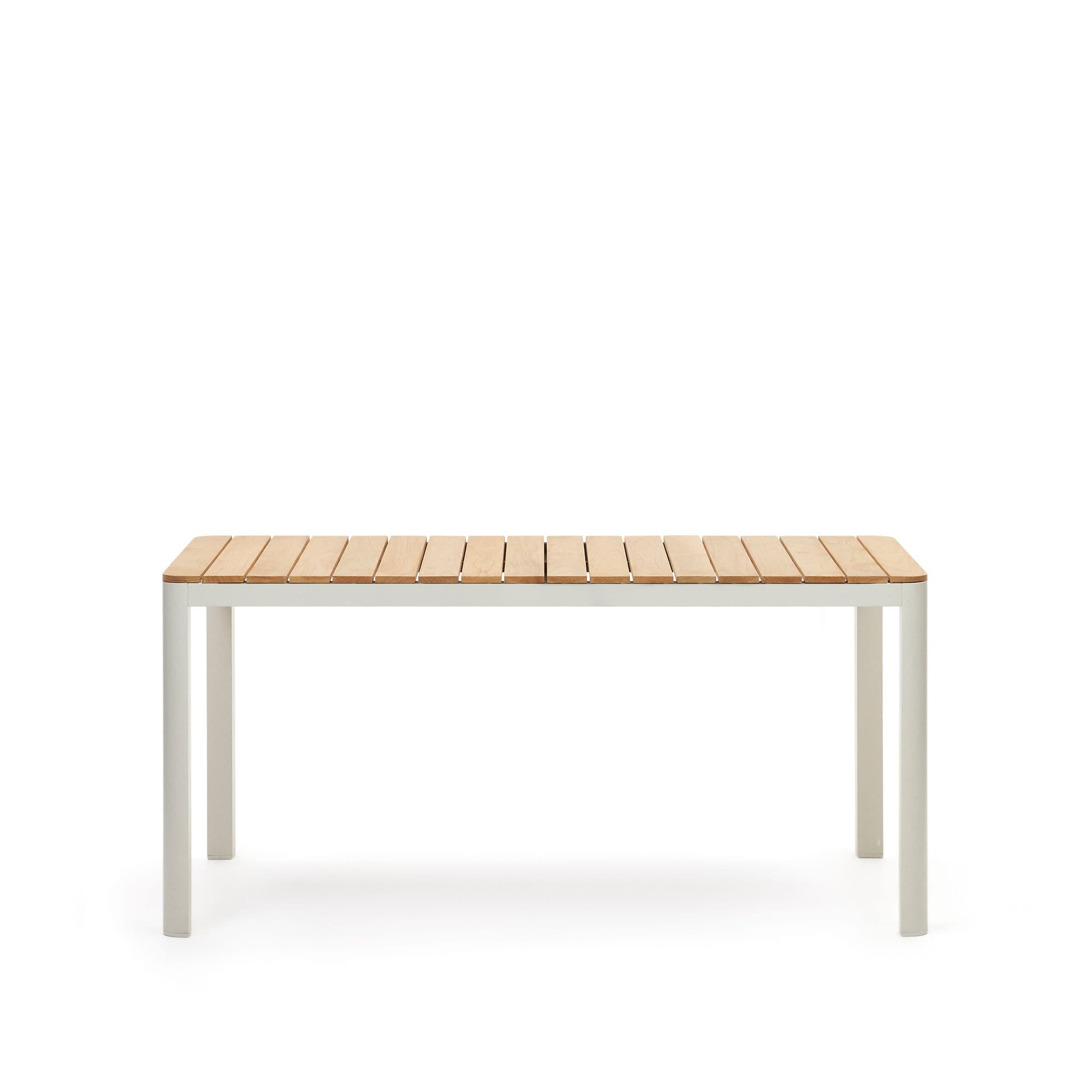 KAVE HOME Bona bord i aluminium och massiv teak, 100% lämplig för utomhusbruk med vit finish, 160 x 90 cm