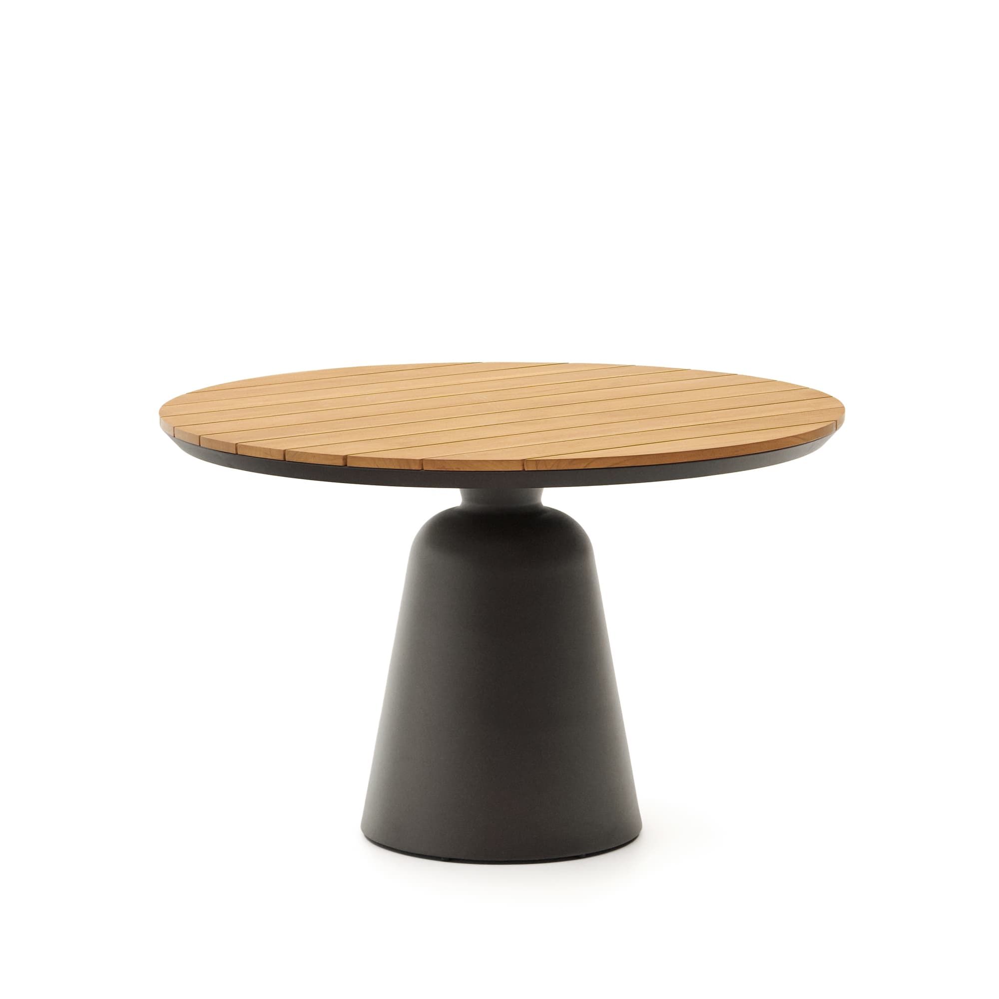KAVE HOME Tudons runt utebord i aluminium med grå och teakfinish, Ø: 120 cm FSC 100%.
