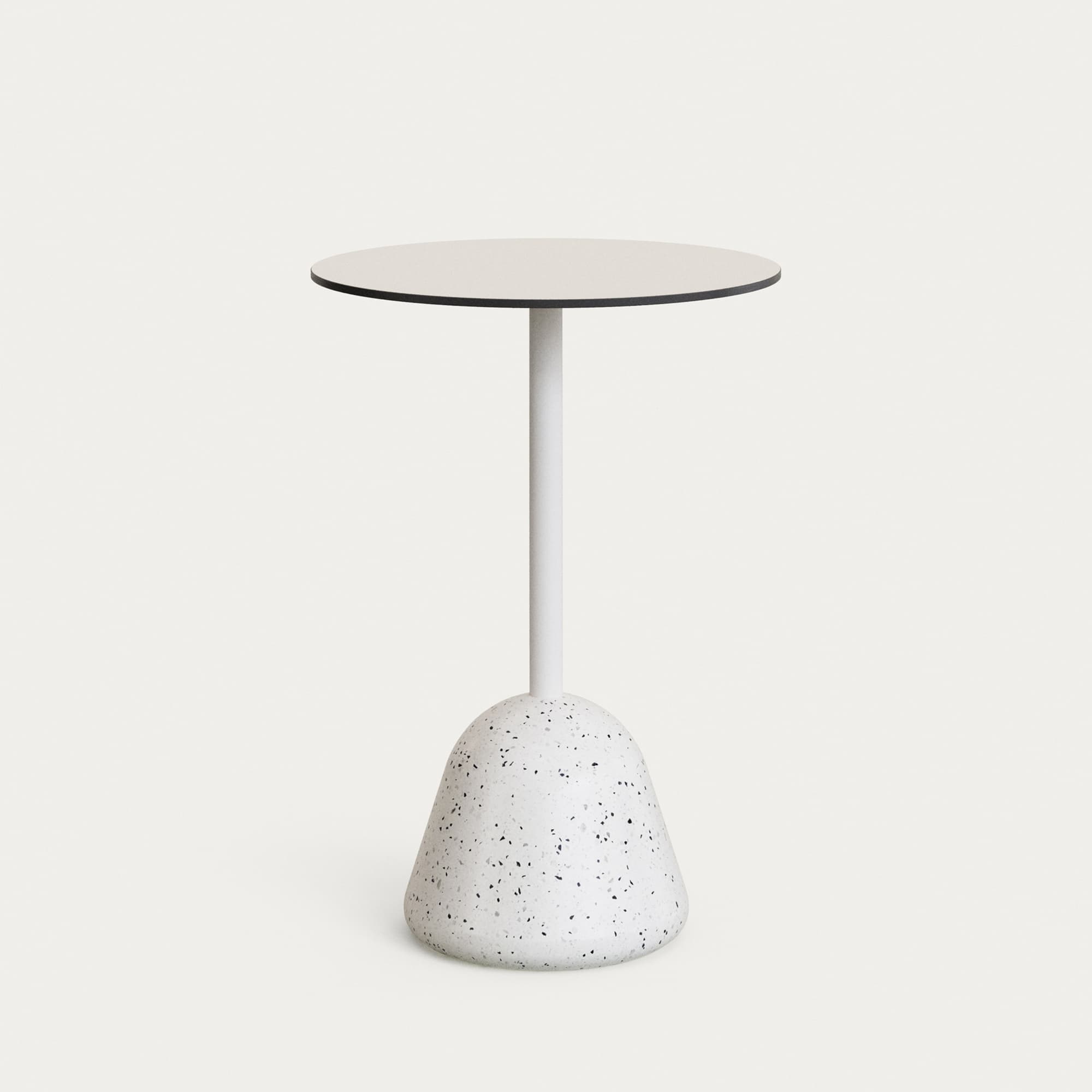 KAVE HOME Tiaret högt barbord med vit terrazzobas och vit skiva 68 x 97 cm