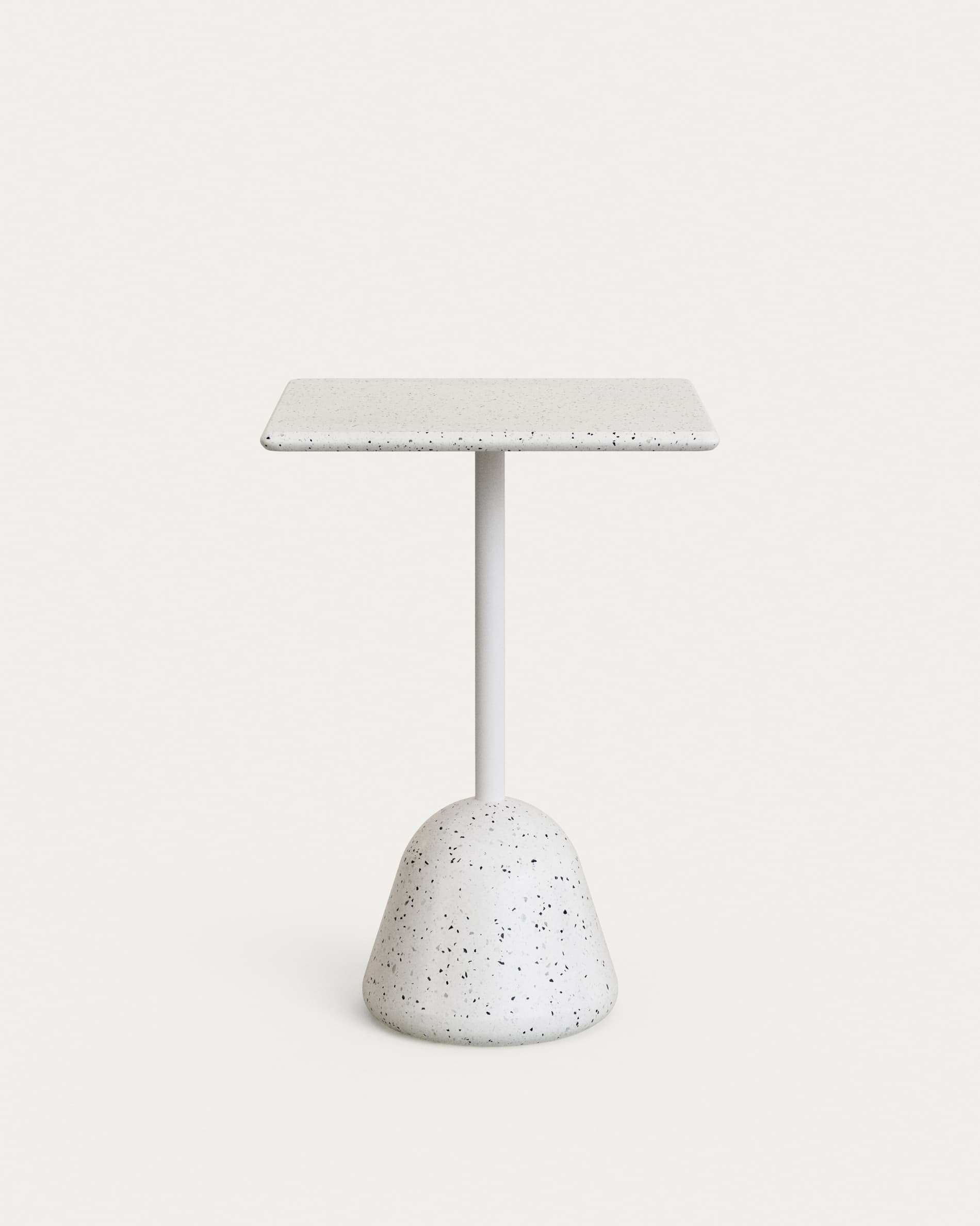 KAVE HOME Saura högt barbord i vit terrazzo med vit terrazzoskiva, 99 x 70 x 70 cm