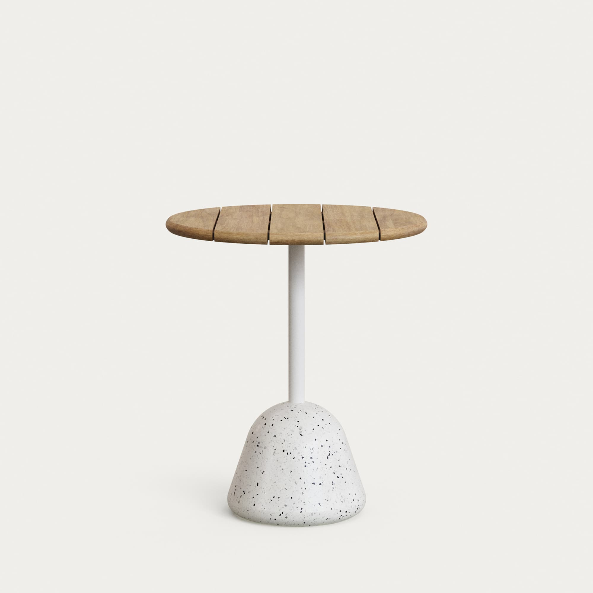 KAVE HOME Saura bord med akaciaskiva i naturfärg och vit terrazzobas Ø70x75cm