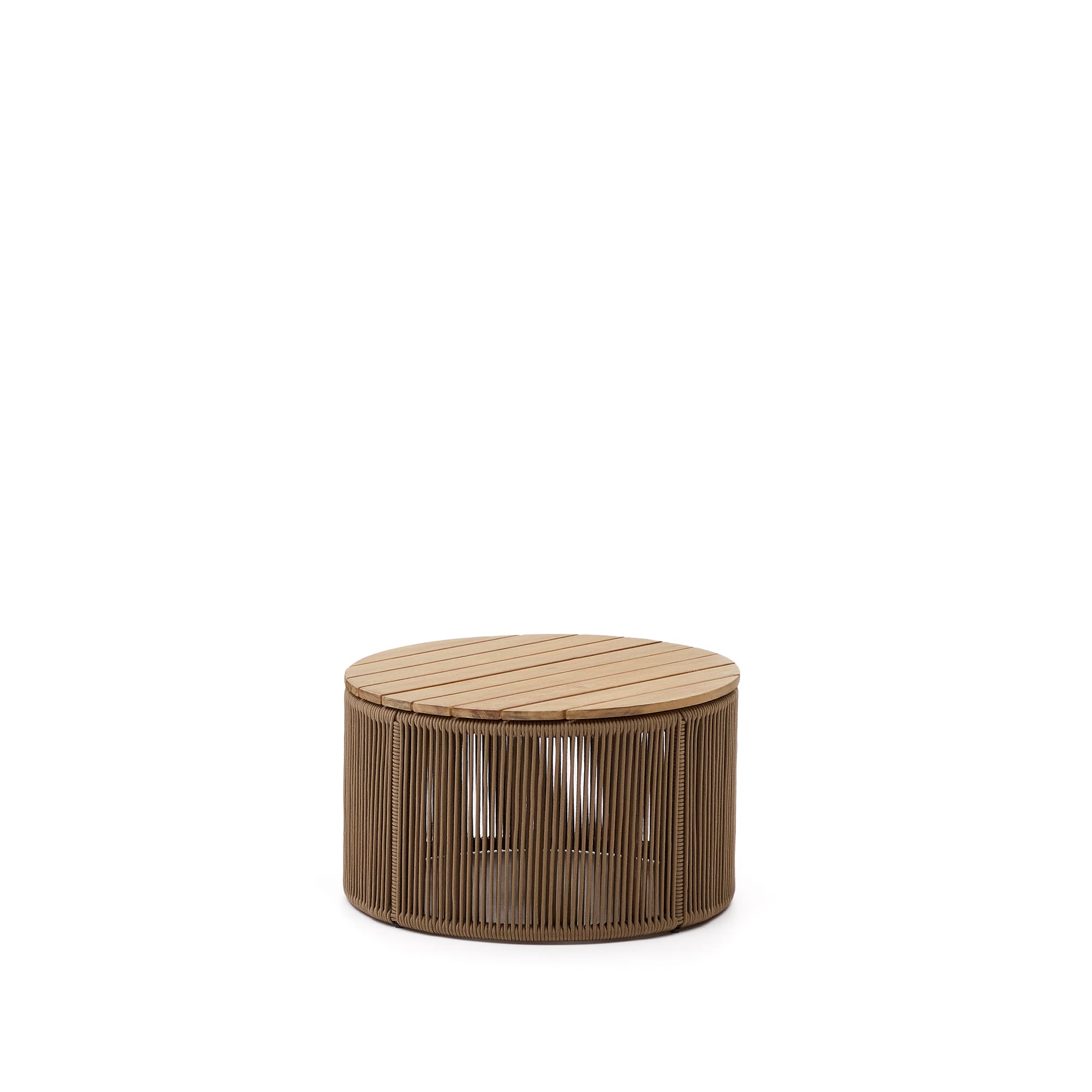 KAVE HOME Dandara soffbord i stål, beige sladd och massivt akaciaträ, Ø: 60 cm FSC 100%.