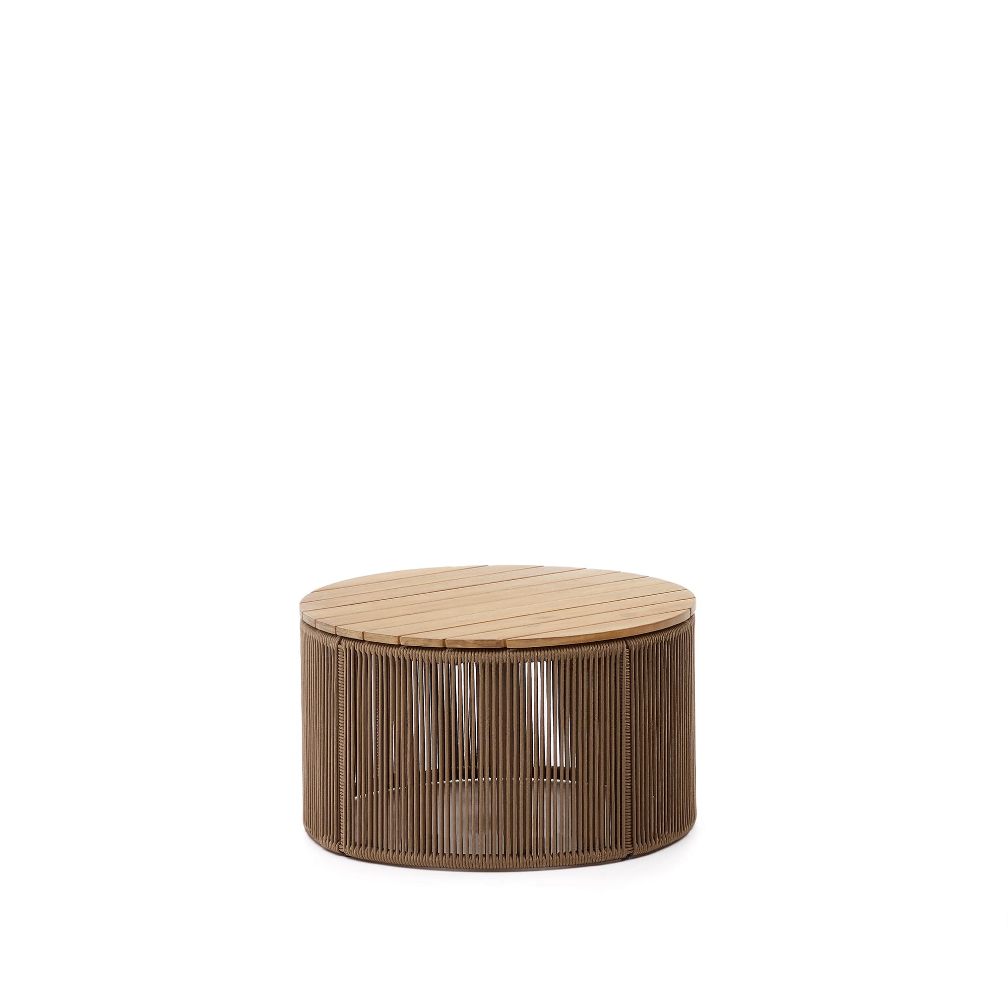 KAVE HOME Dandara soffbord i stål, beige sladd och massivt akaciaträ, Ø:70 cm FSC 100%.